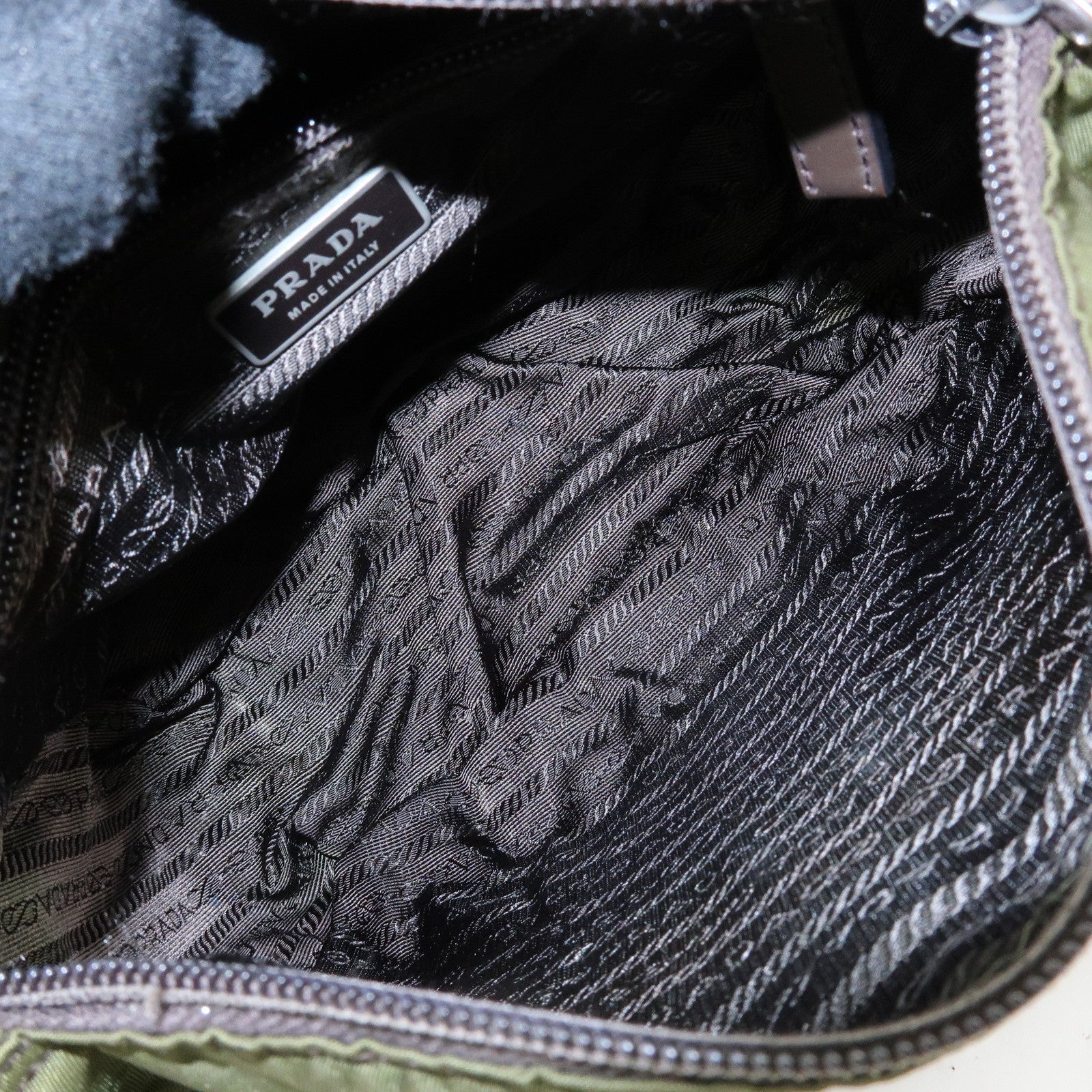 PRADA Triangle Logo Nylon Leather Shoulder Bag Khaki Brown