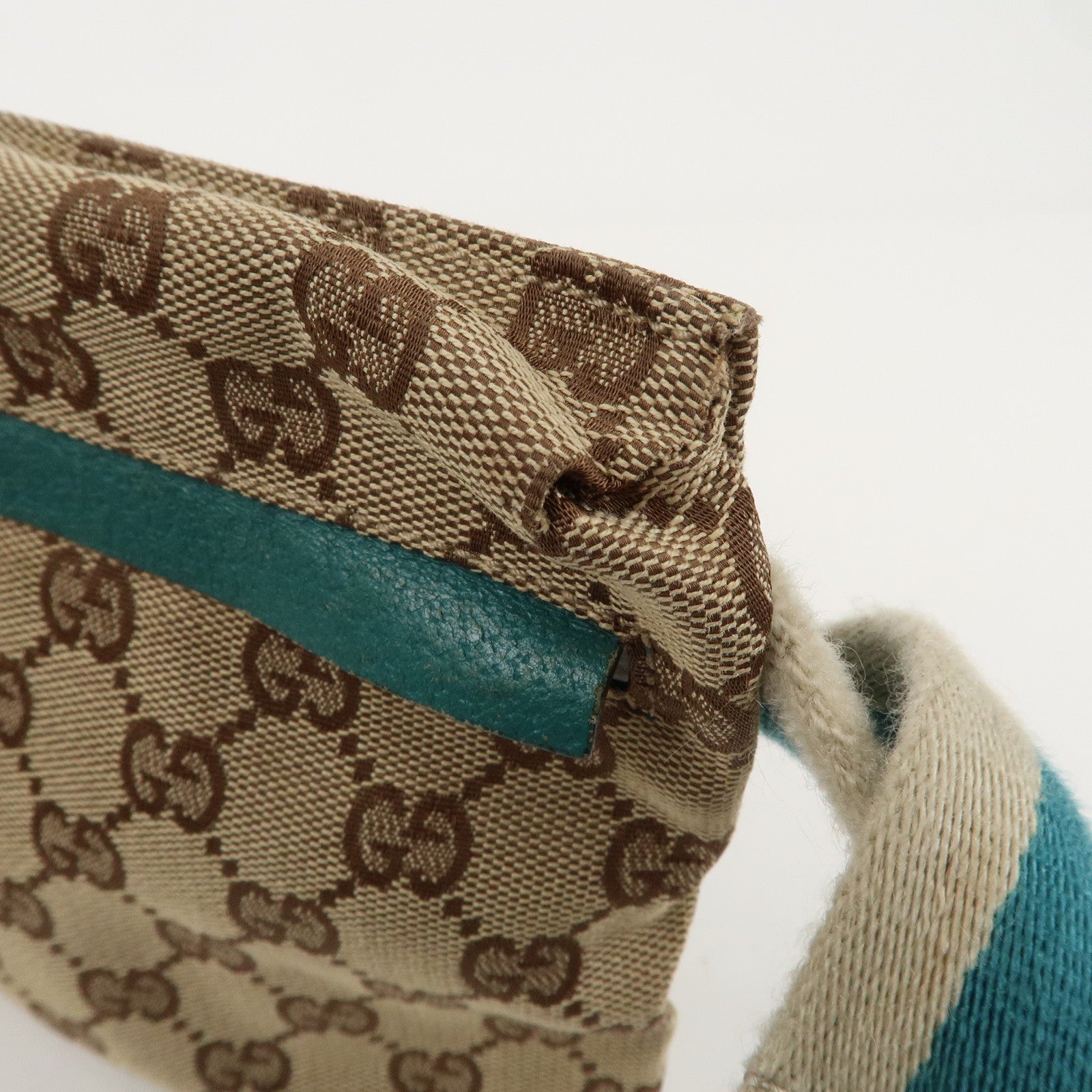 GUCCI GG Canvas Leather Waist Bag Crossbody Bag Turquoise 28566