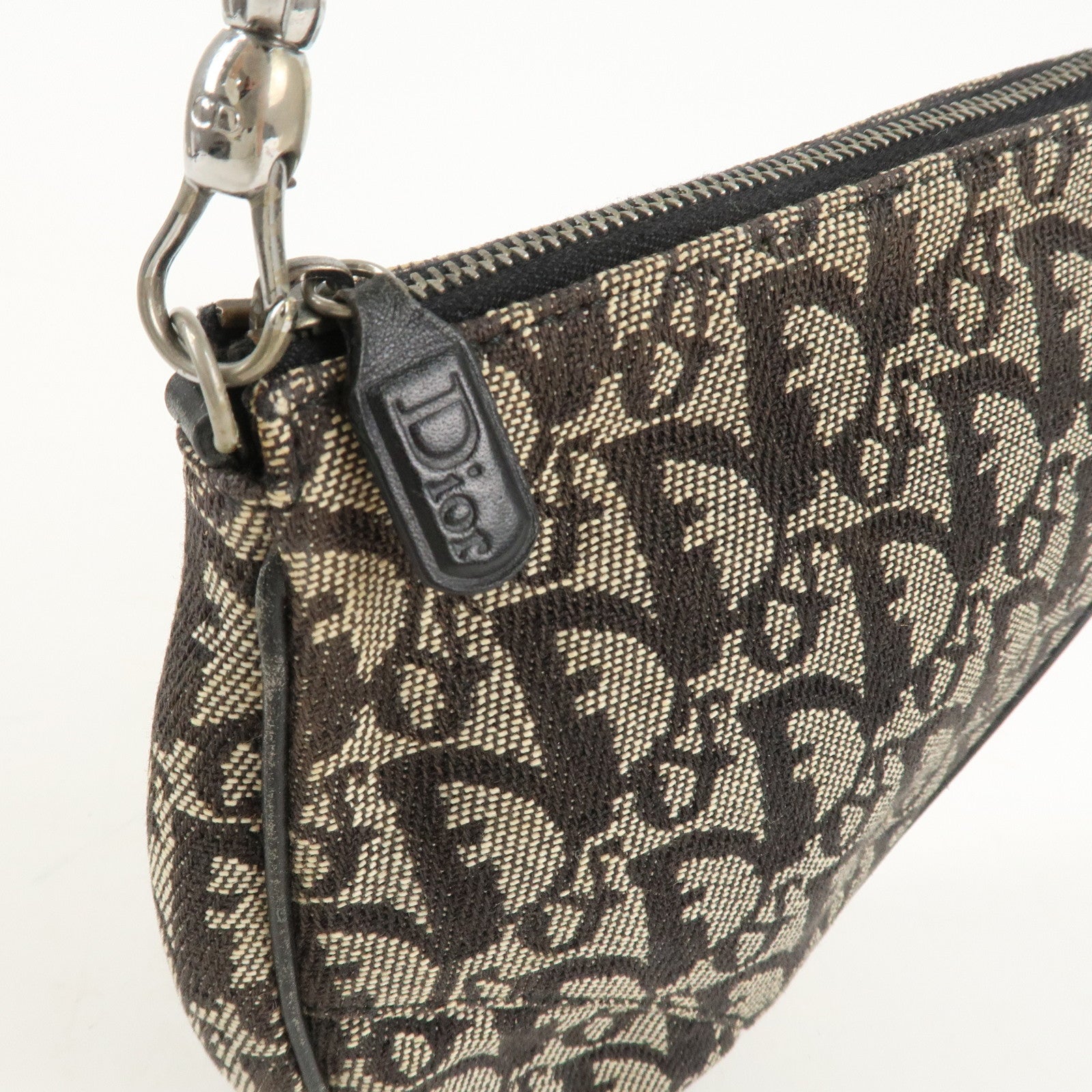 Christian Dior Trotter Jacquard Leather Saddle Bag Mini Navy Used