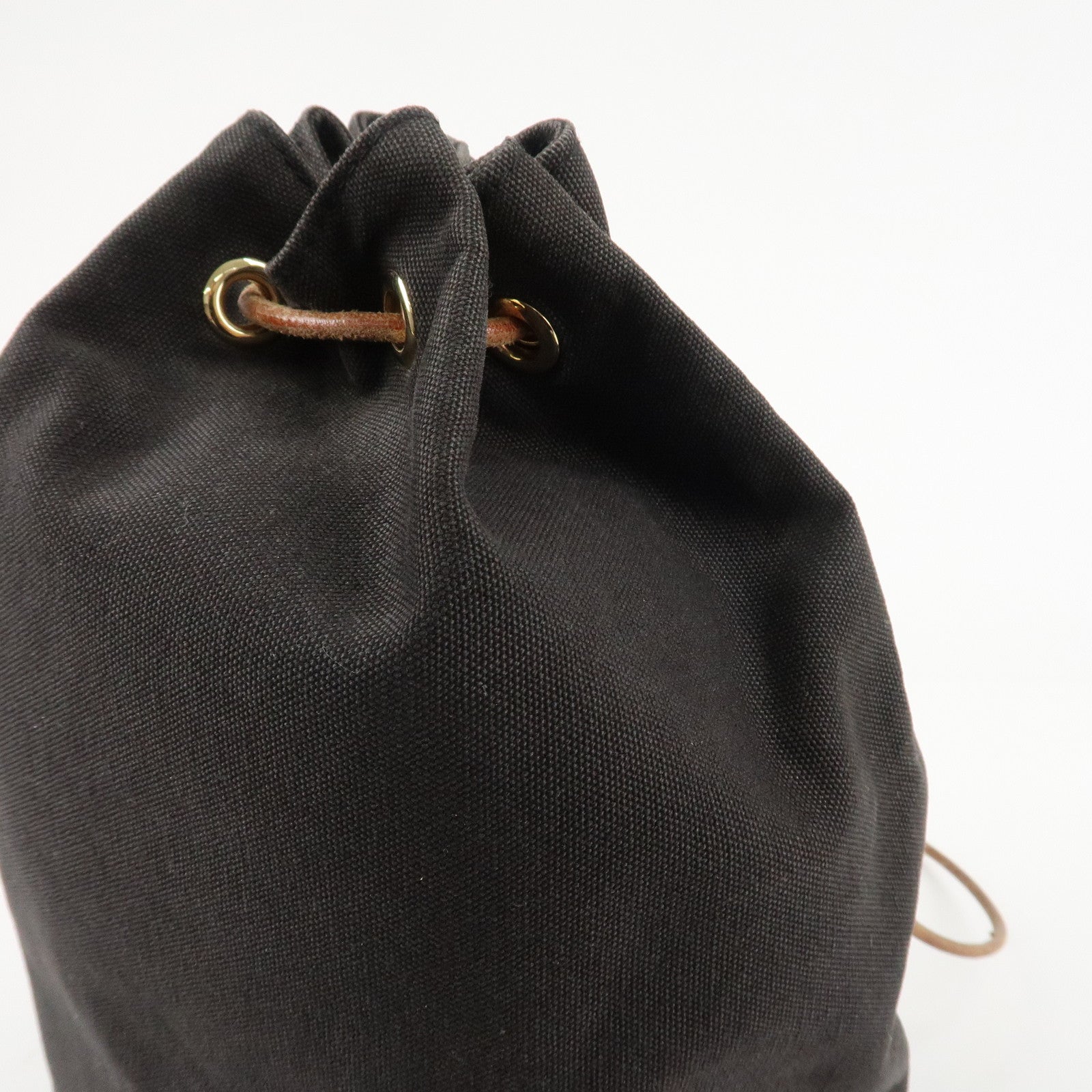 HERMES Cotton Canvas Leather  Polochon Mimile PM Black Used