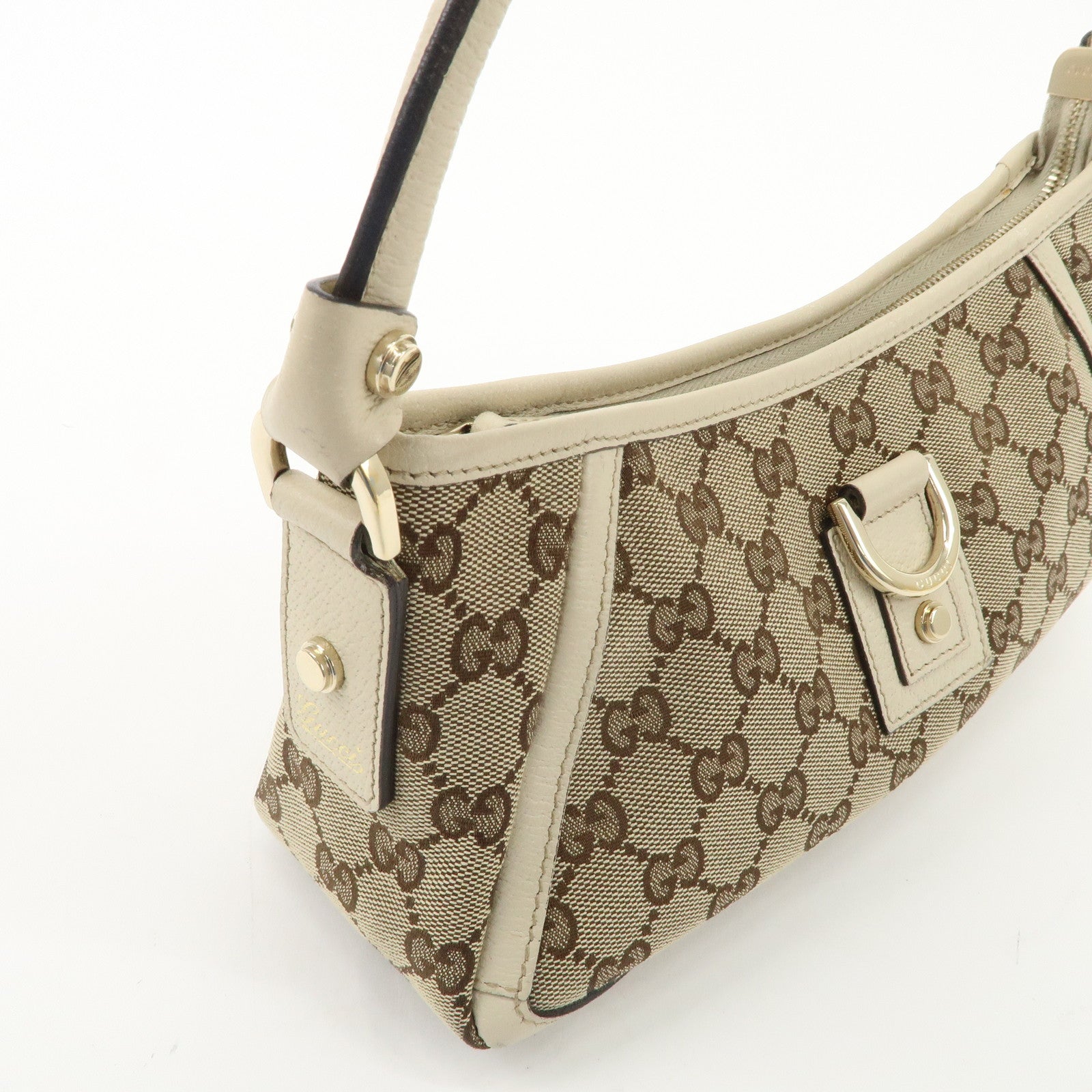 GUCCI Abbey GG Canvas Leather Shoulder Bag Beige Gold 130939