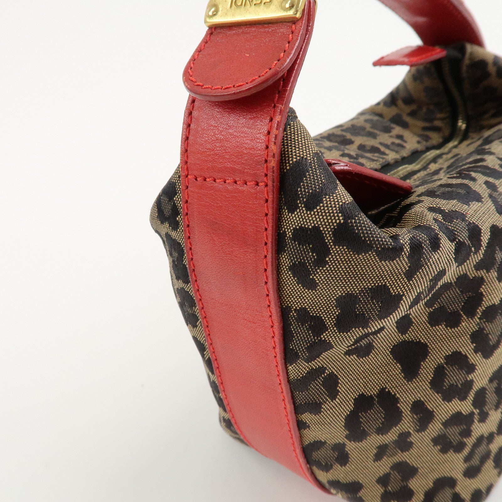 FENDI Canvas Leather Leopard Vanity Bag Pouch Brown Red 26360