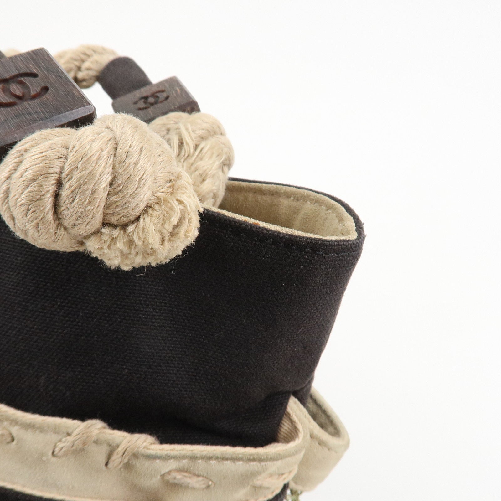 CHANEL COCO Mark Camellia Canvas Suede Tote Bag Black A21385 Used