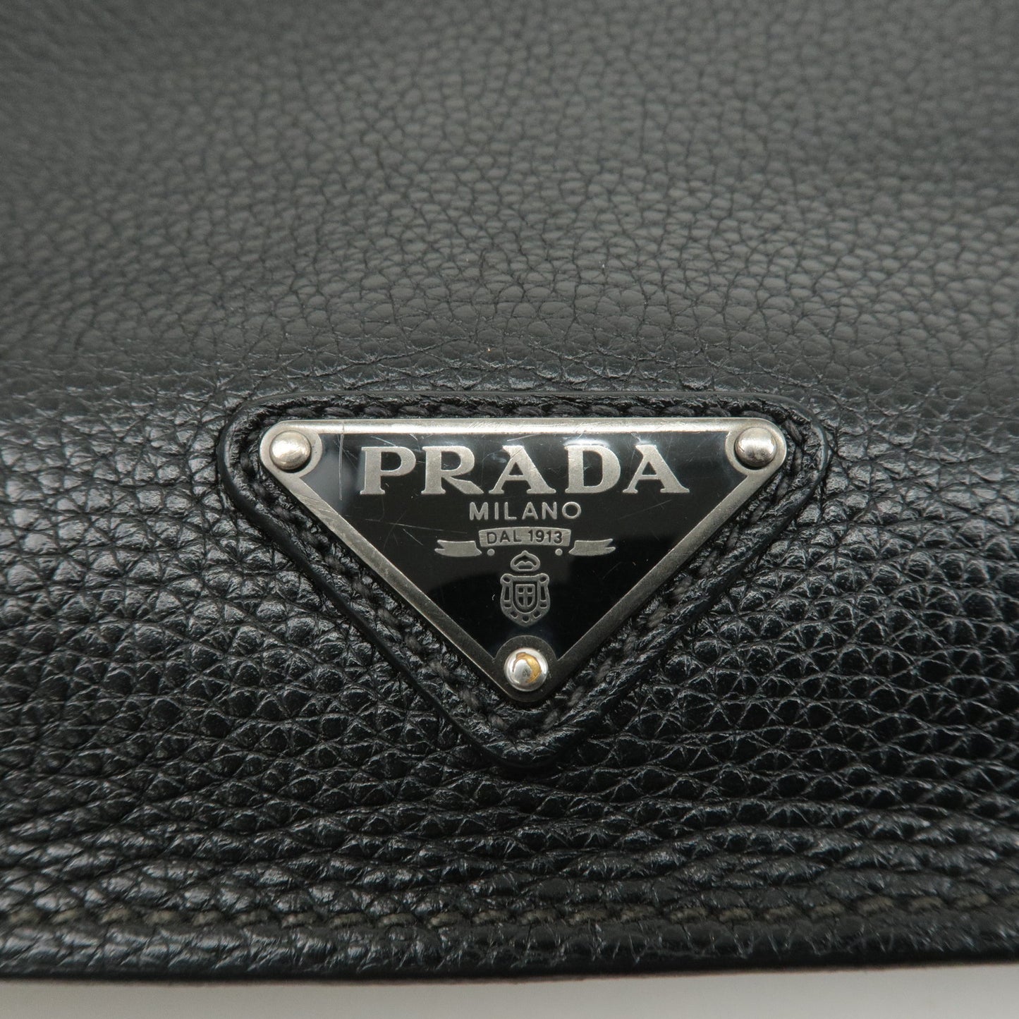 PRADA Triangle Logo Leather Clutch Bag Pouch Black