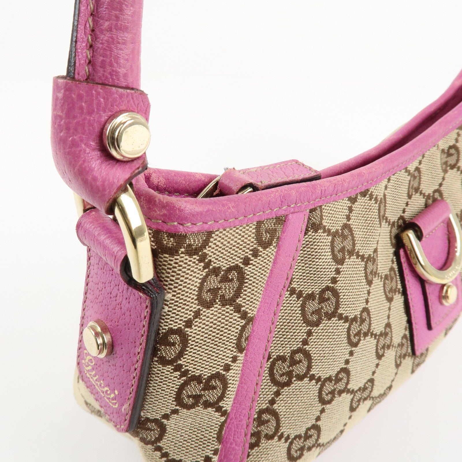 GUCCI Abbey GG Canvas Leather Shoulder Bag Pink Beige 130939