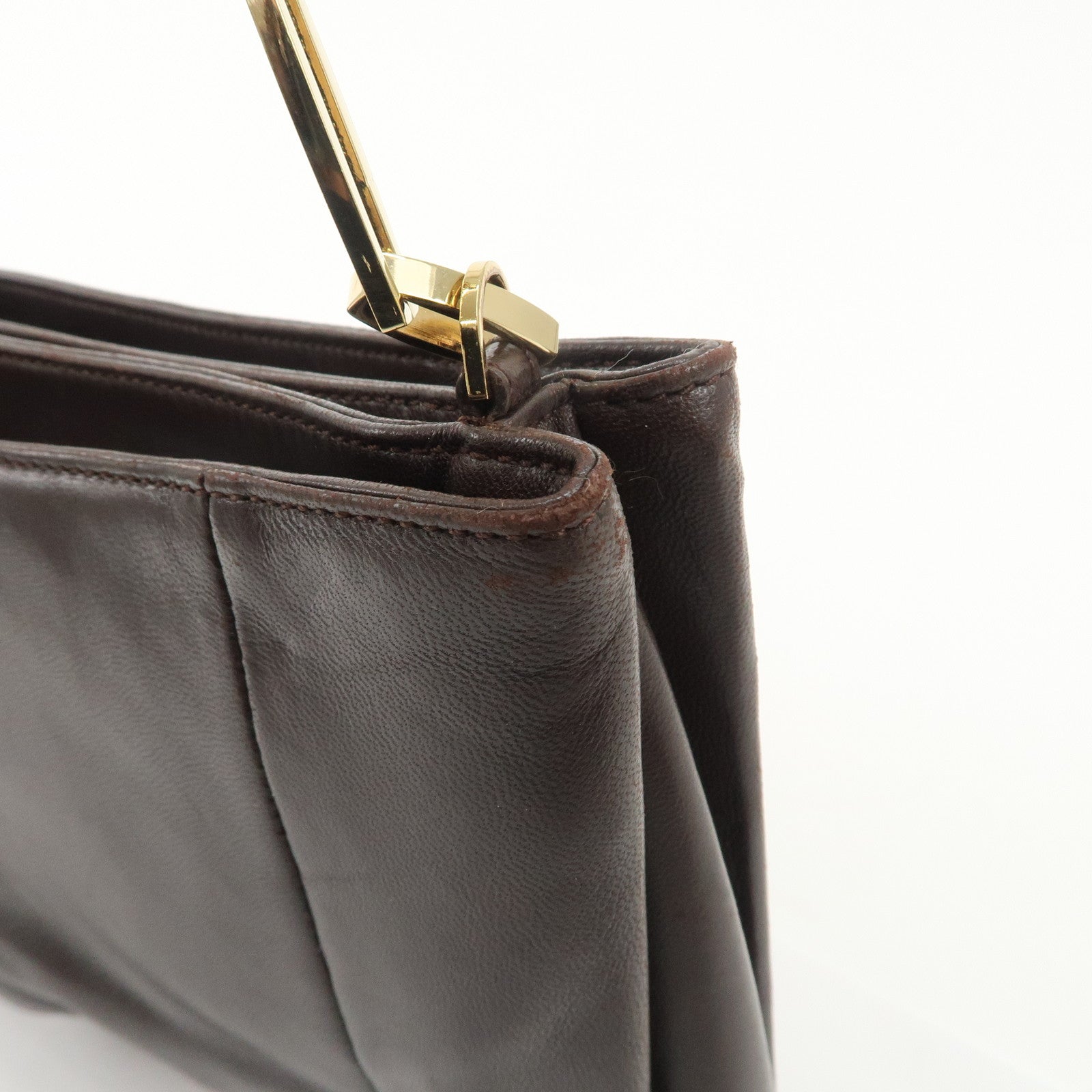 LOEWE Anagram Leather Shoulder Bag Hand Bag Gold HDW  Brown Used