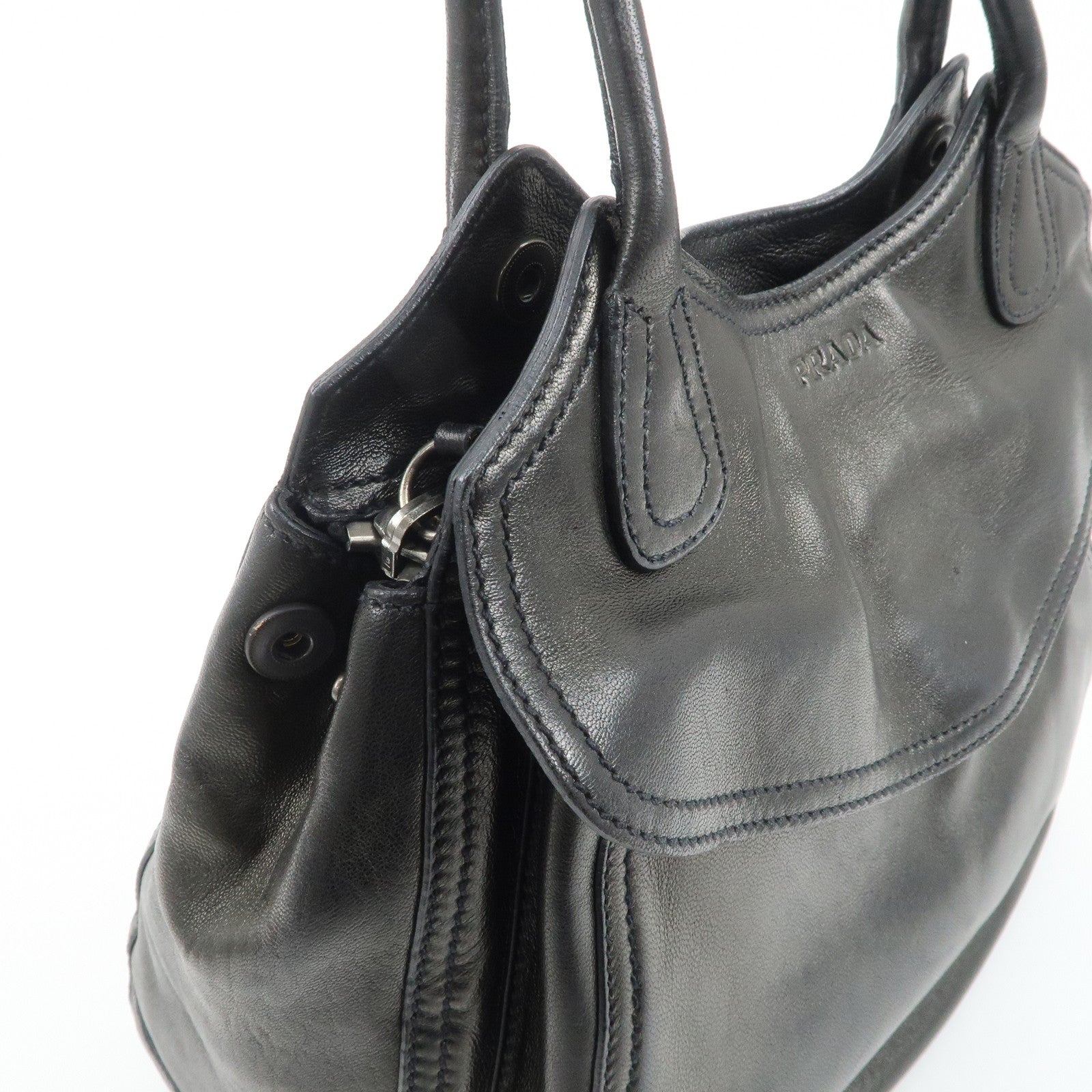 PRADA Leather Tote Bag Black Used