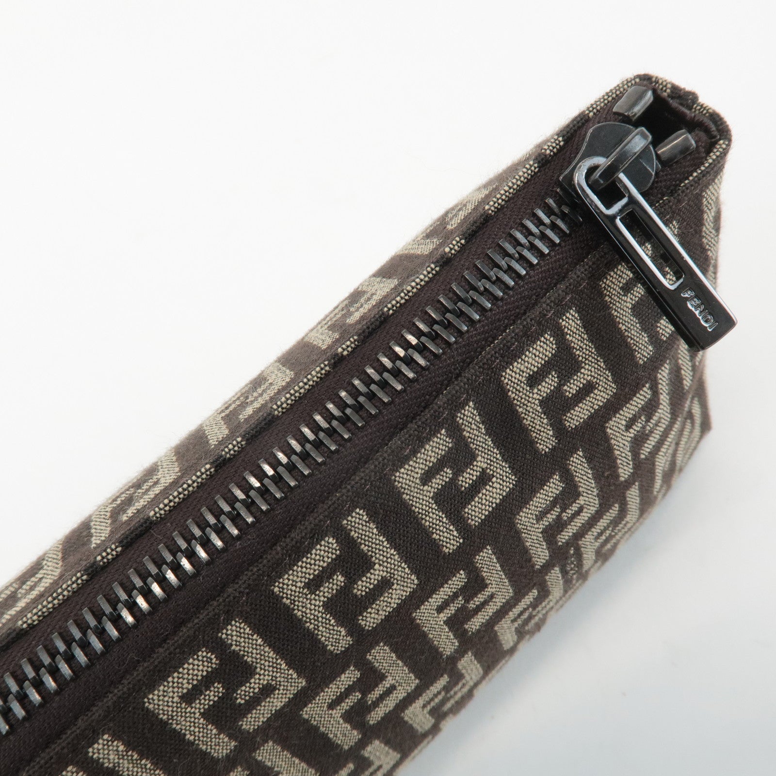 FENDI Zucchino Canvas Leather Pouch Beige Brown 7N0038 Used