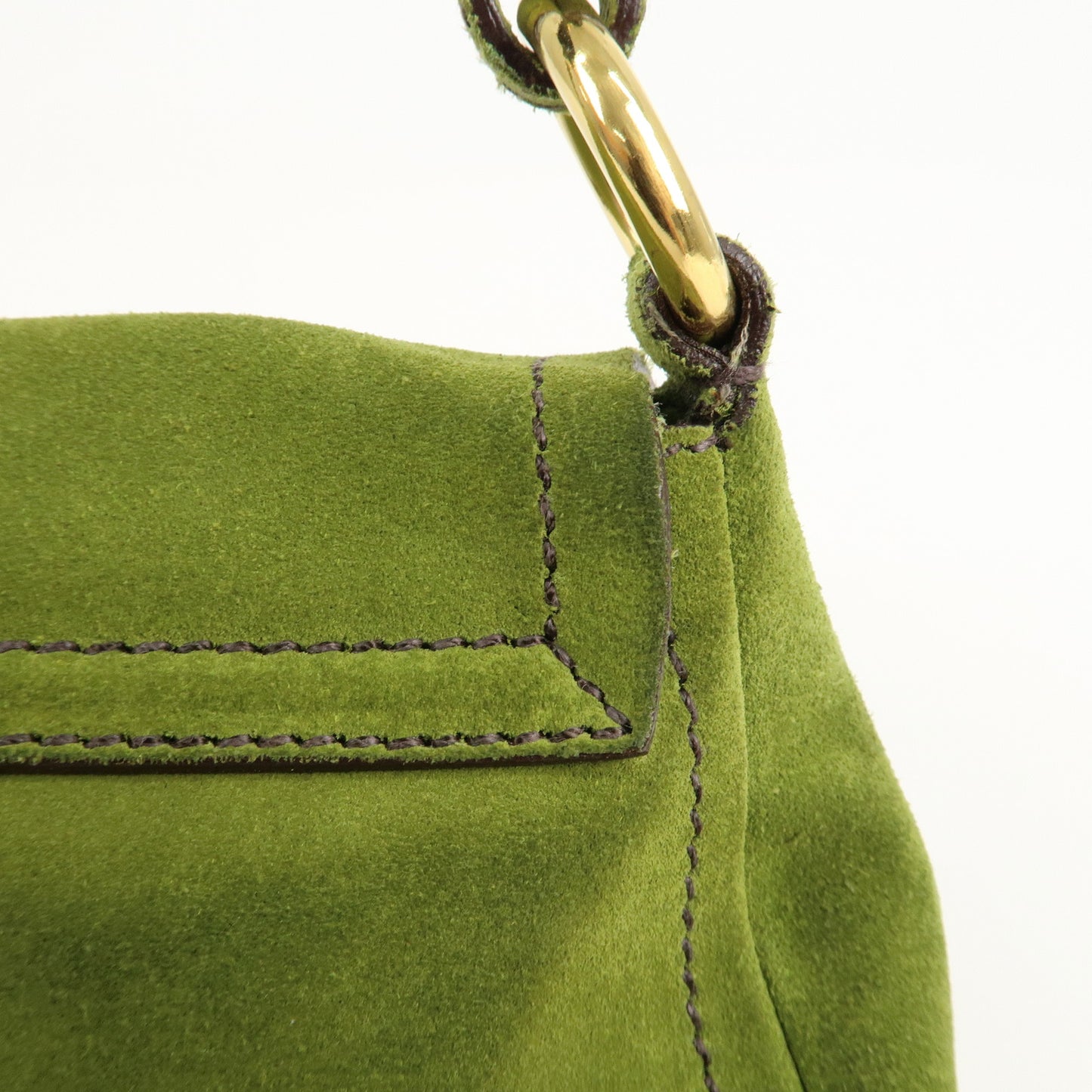 PRADA Suede One Shoulder Bag Green Gold Hardware