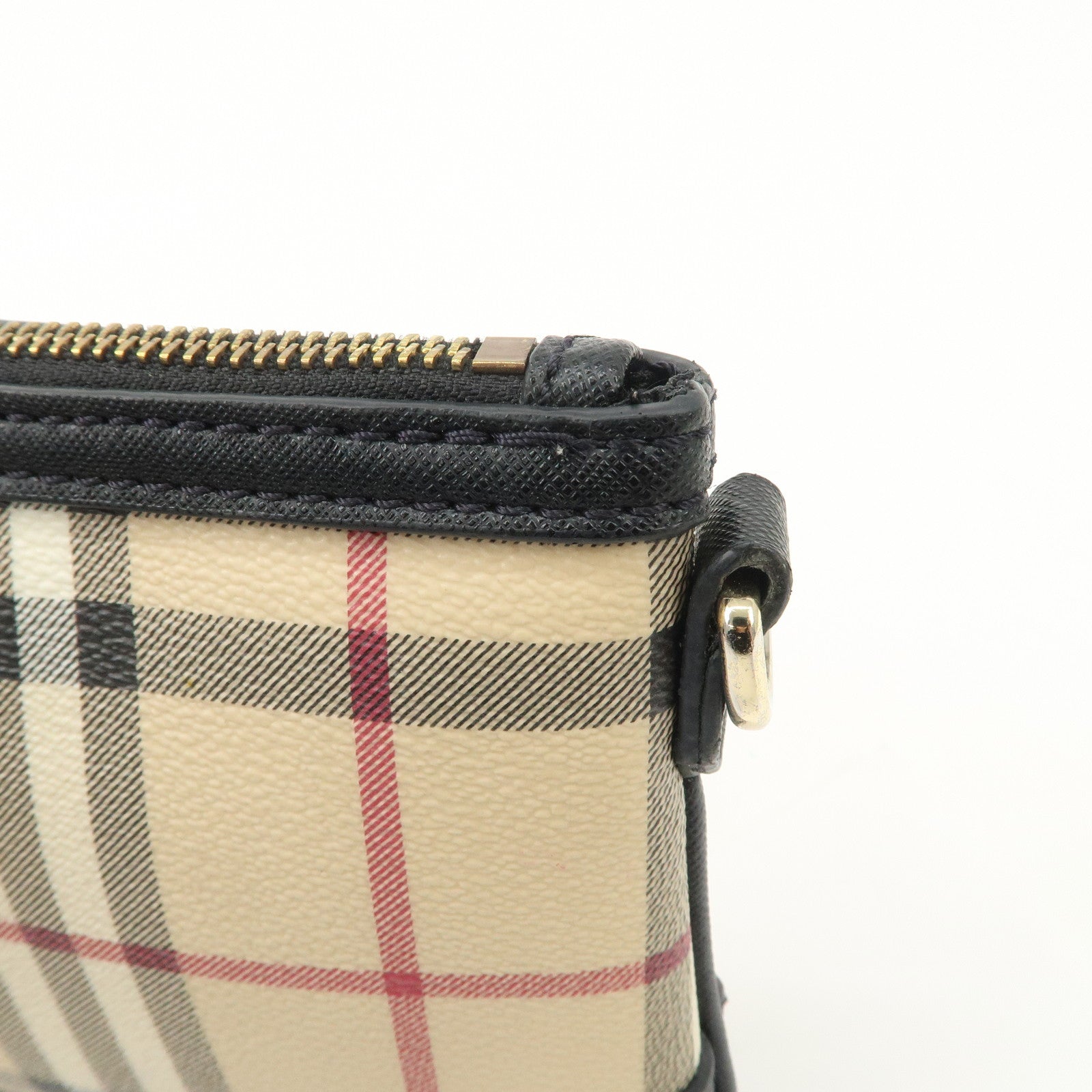BURBERRY Nova Plaid PVC Leather Shoulder Bag Hand Bag Black Used
