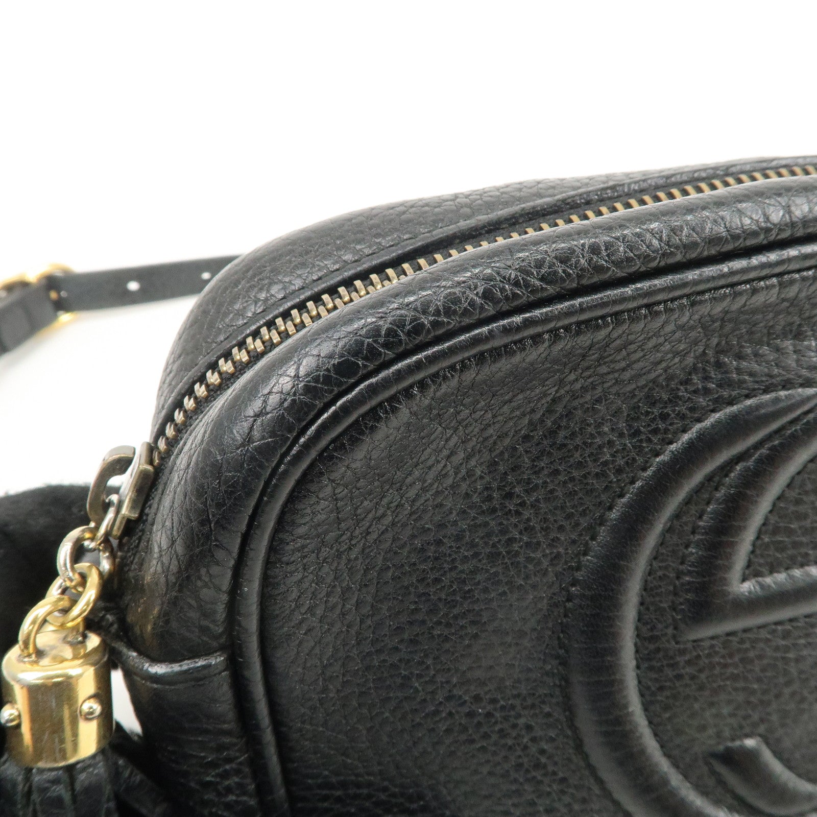 GUCCI Soho Interlocking G Leather Shoulder Bag Black 347994