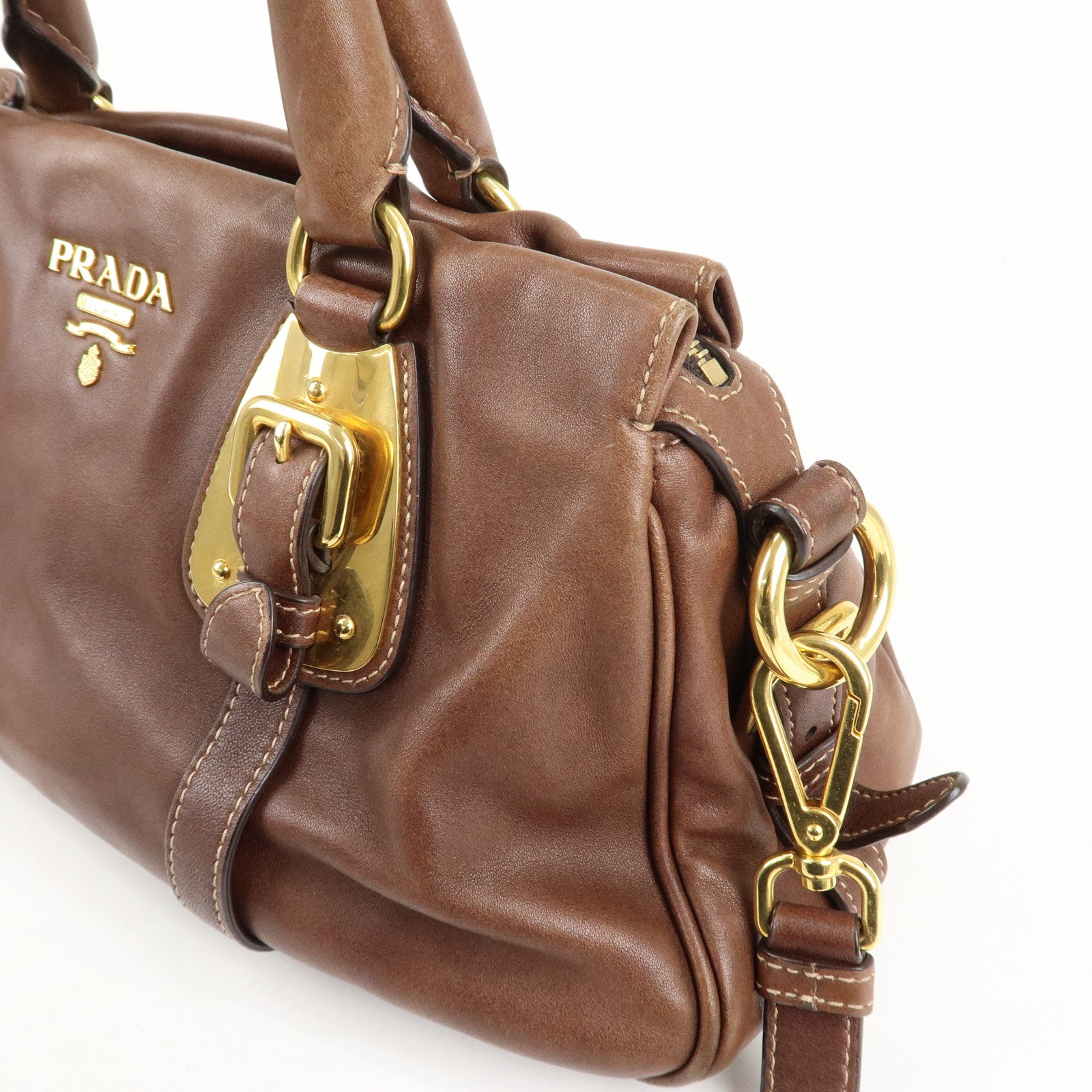 PRADA Leather 2Way Bag Shoulder Bag Hand Bag Brown BN1904