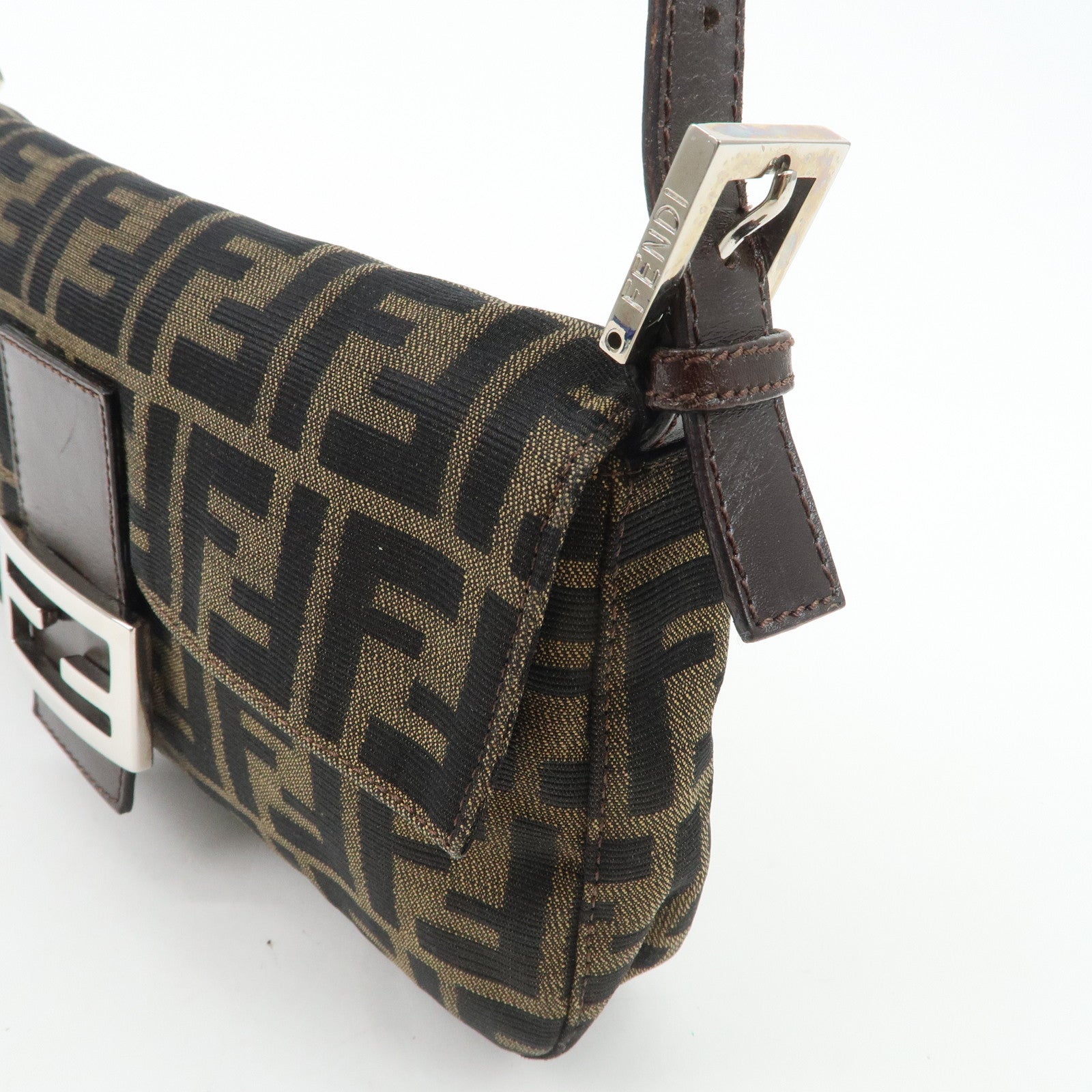 FENDI Mamma Baguette Zucca Canvas Leather Shoulder Bag 26424