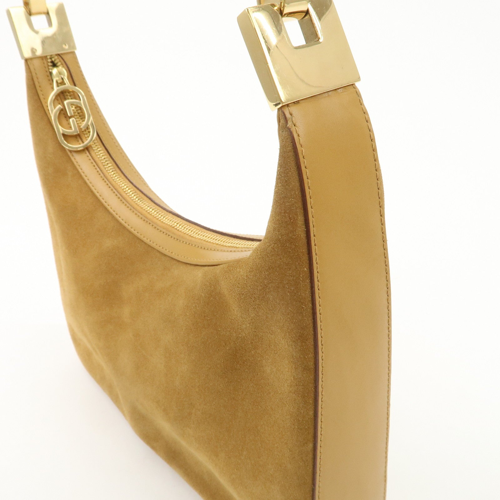 GUCCI Suede Leather Hand Bag Shoulder Bag Beige 001.3812