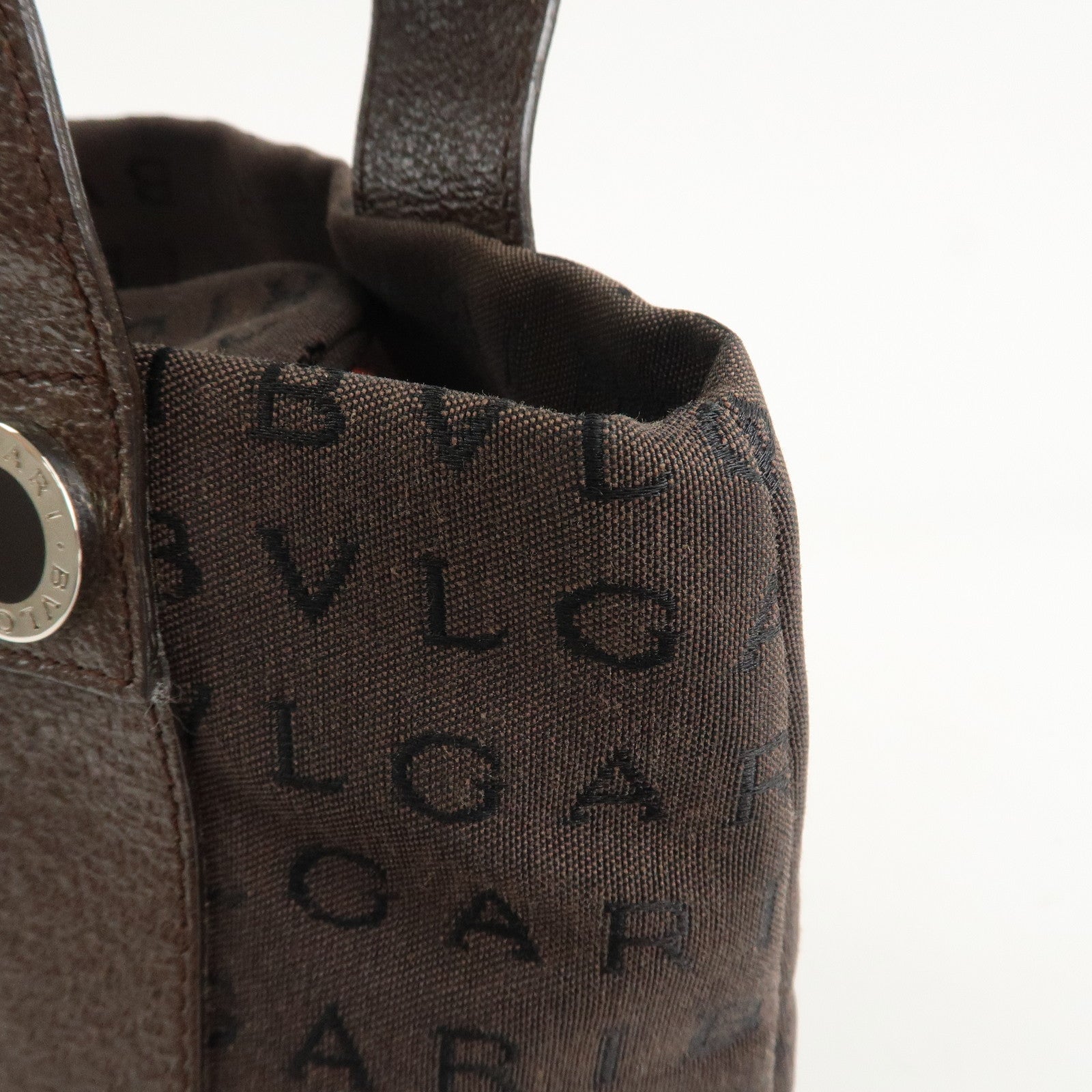 BVLGARI Logomania Canvas Leather Shoulder Bag Dark Brown Used