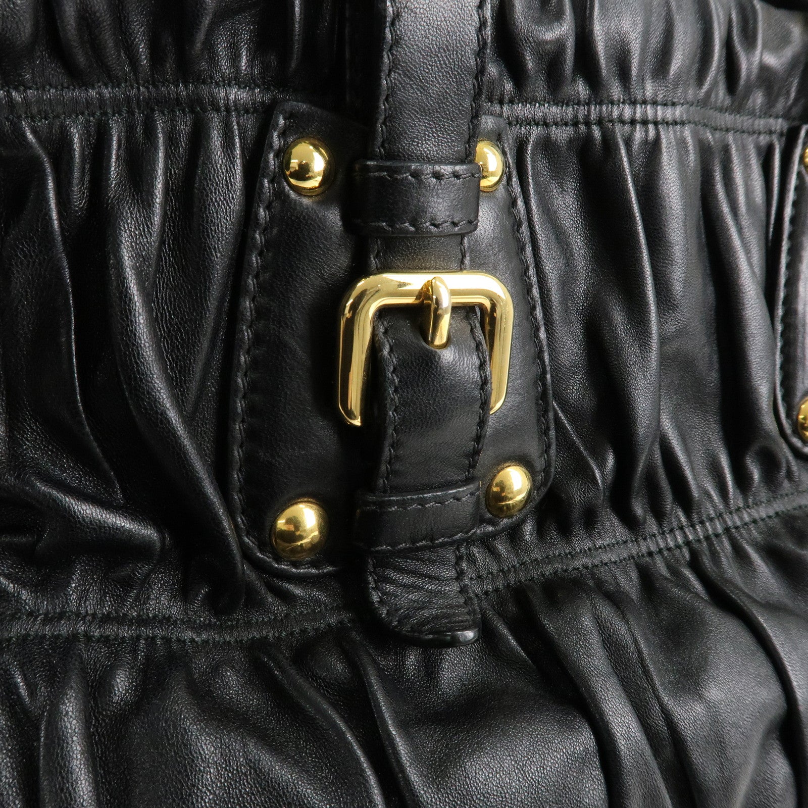 PRADA Leather 2way Bag Hand bag Black Gold Hardware