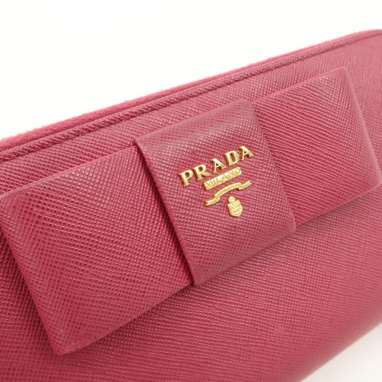 PRADA Logo Saffiano Leather Round Zipper Long Wallet Pink 1M0506