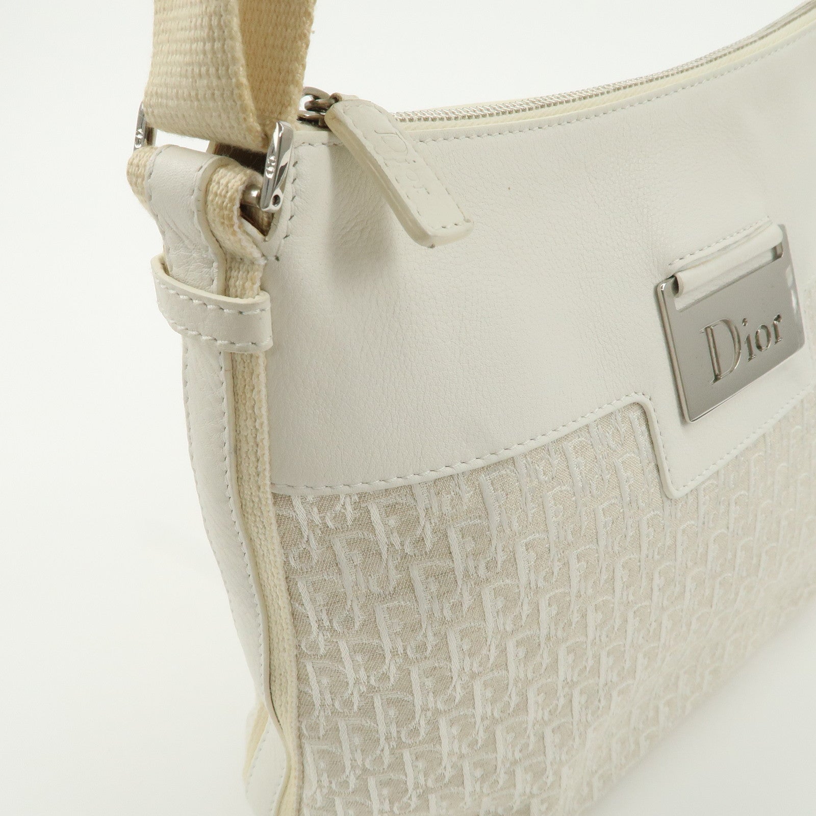 Christian Dior Trotter Canvas Leather Shoulder Bag Hand Bag Ivory