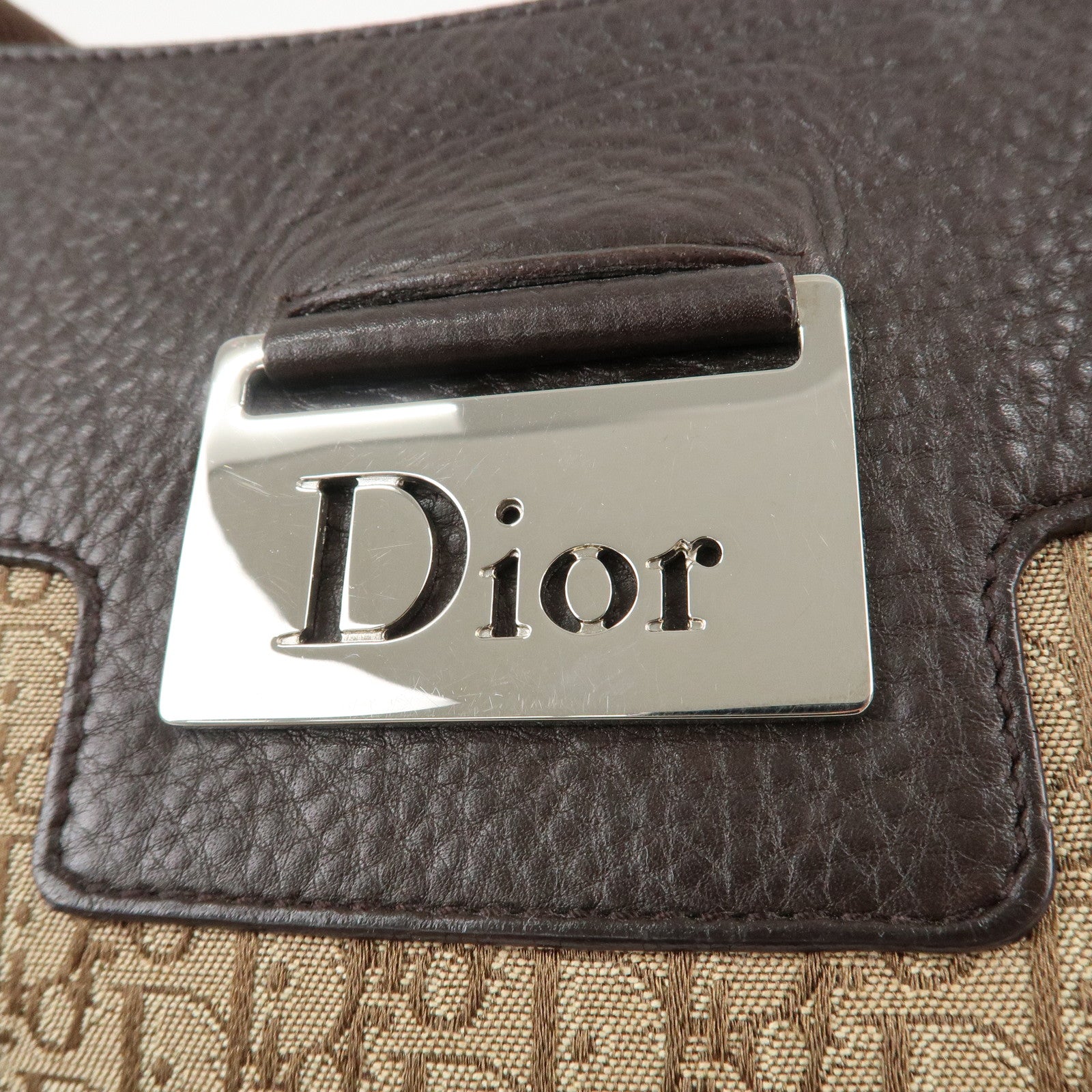 Christian Dior Trotter Canvas Leather Shoulder Bag Beige Brown