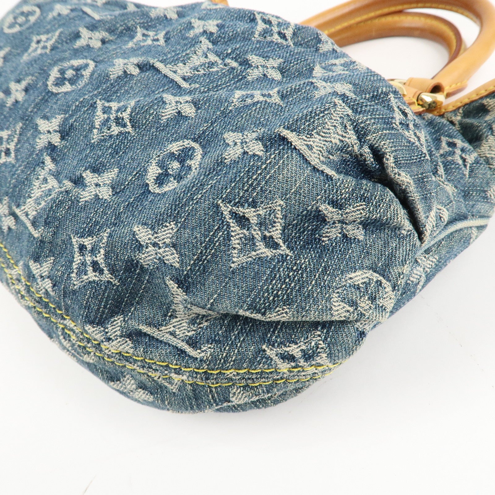 Louis Vuitton Monogram Denim Pleaty Hand Bag Blue M95020 Used