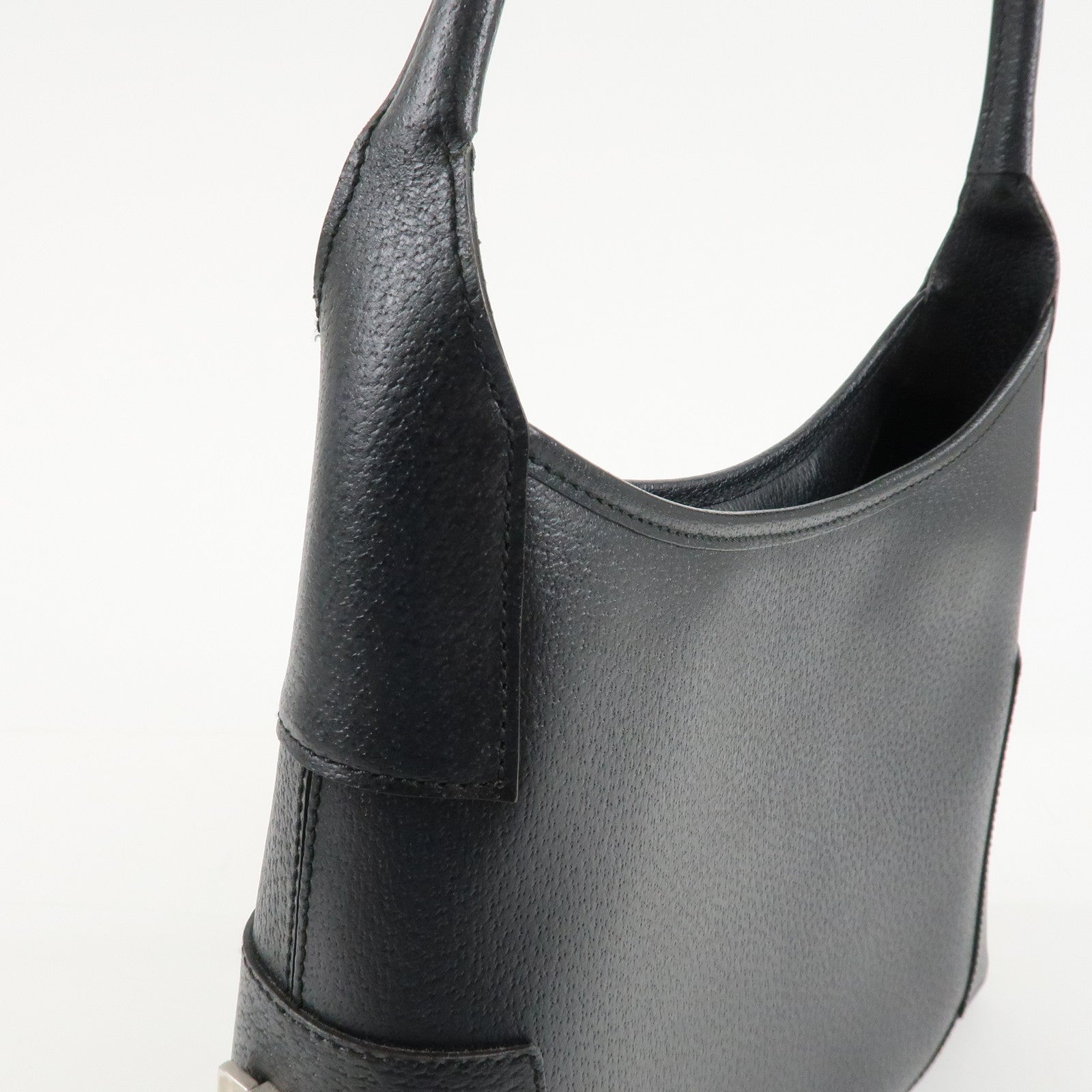 Ferragamo Leather Shoulder bag Hand Bag Black Silver HDW Used