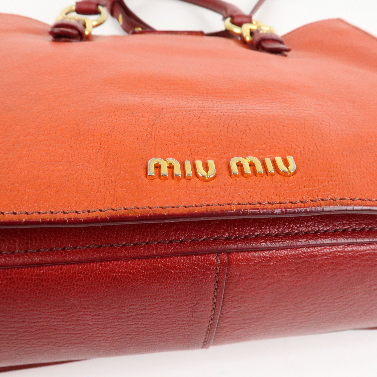 MIU MIU Leather MADRAS BICOLORE 2WAY Bag Hand Bag Orange Used