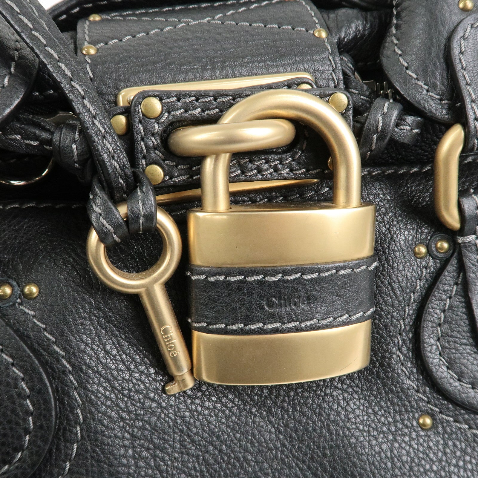 Chloe Paddington Leather Hand Bag Shoulder Bag Medium Black Used