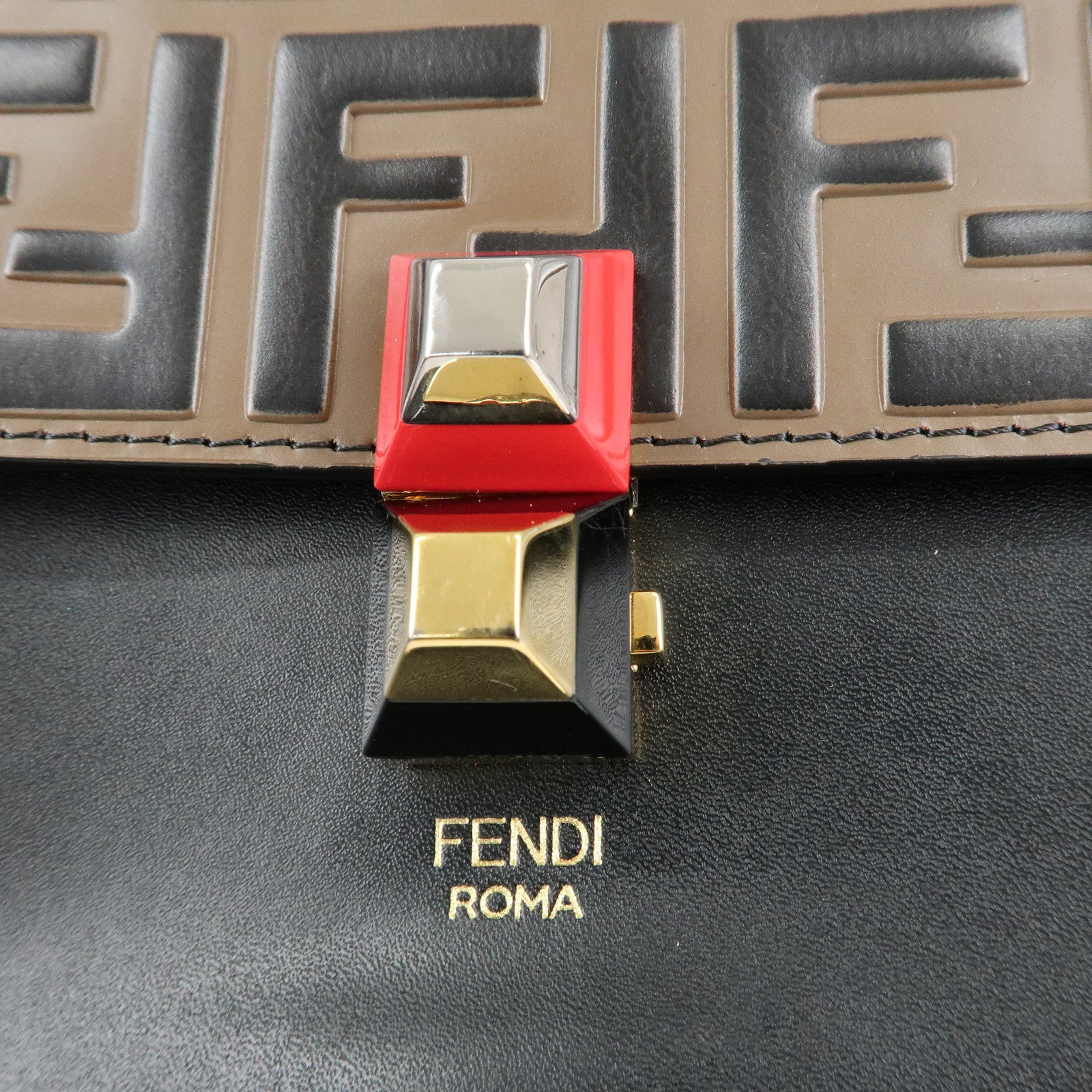 FENDI Zucca KAN I Leather 2Way Bag Hand Bag Brown Black 8BT283