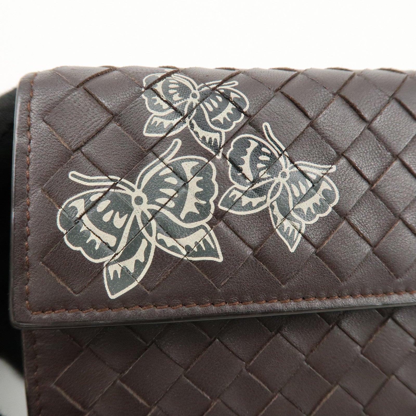 BOTTEGA VENETA Intrecciato Leather Bi-fold Long Wallet Butterfly