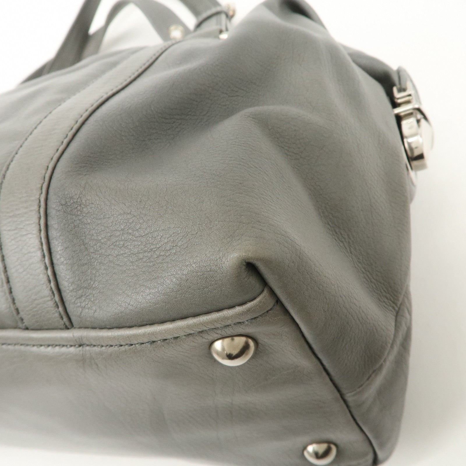 PRADA Leather Boston Bag Shoulder Bag Gray Silver Hardware