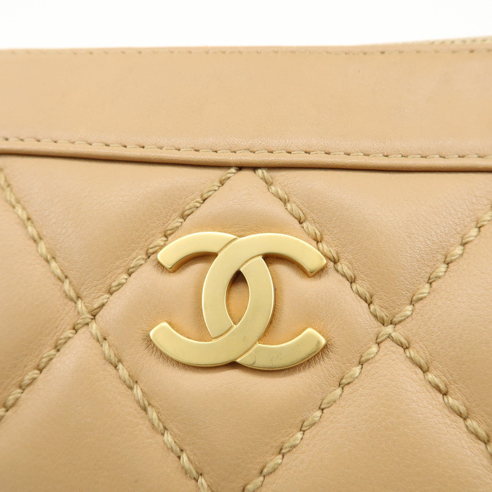 CHANEL Wild Stich Lambskin Shoulder Bag Hand Bag Beige A20663