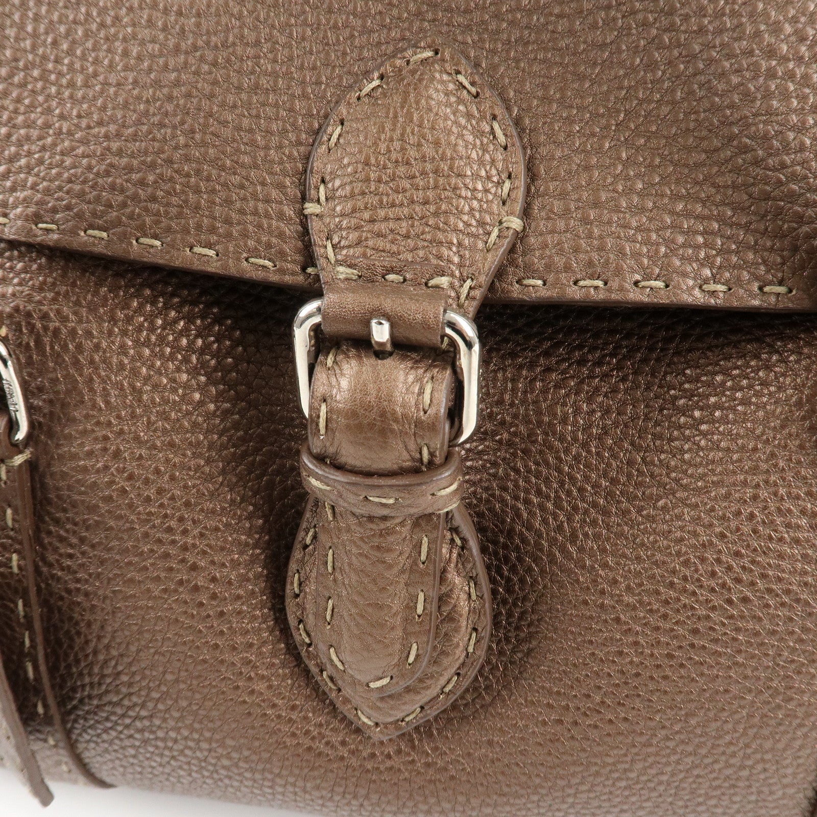 FENDI Selleria Leather Linda Hand Bag Brown 8BR547