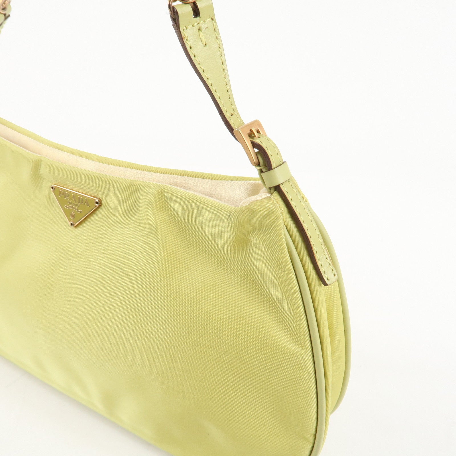 PRADA Nylon Leather Chain Shoulder Bag Yellow BR0105