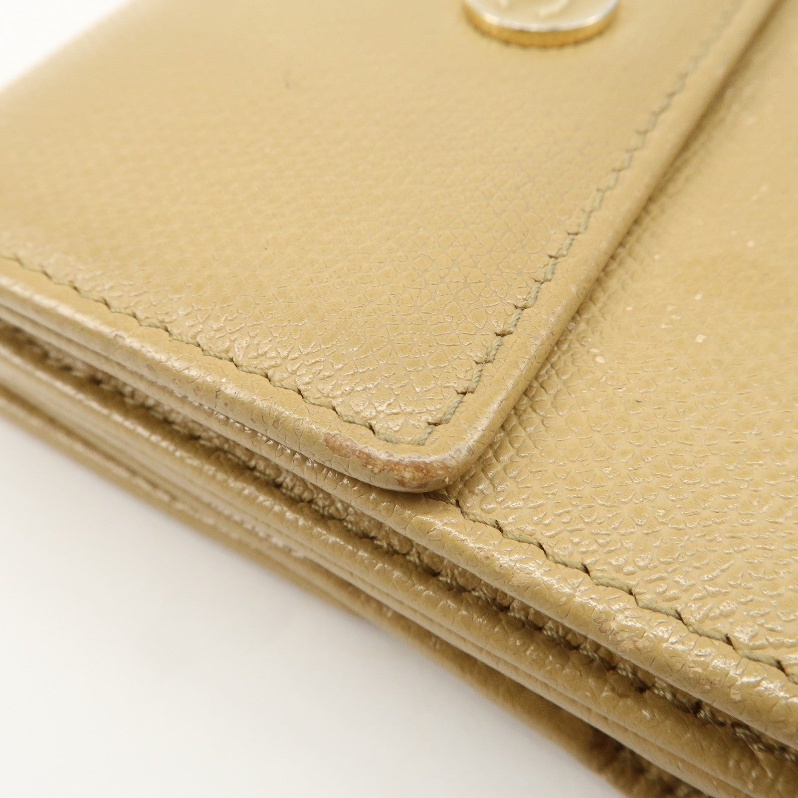 CHANEL Leather COCO Botton W Hook Wallet Beige Used