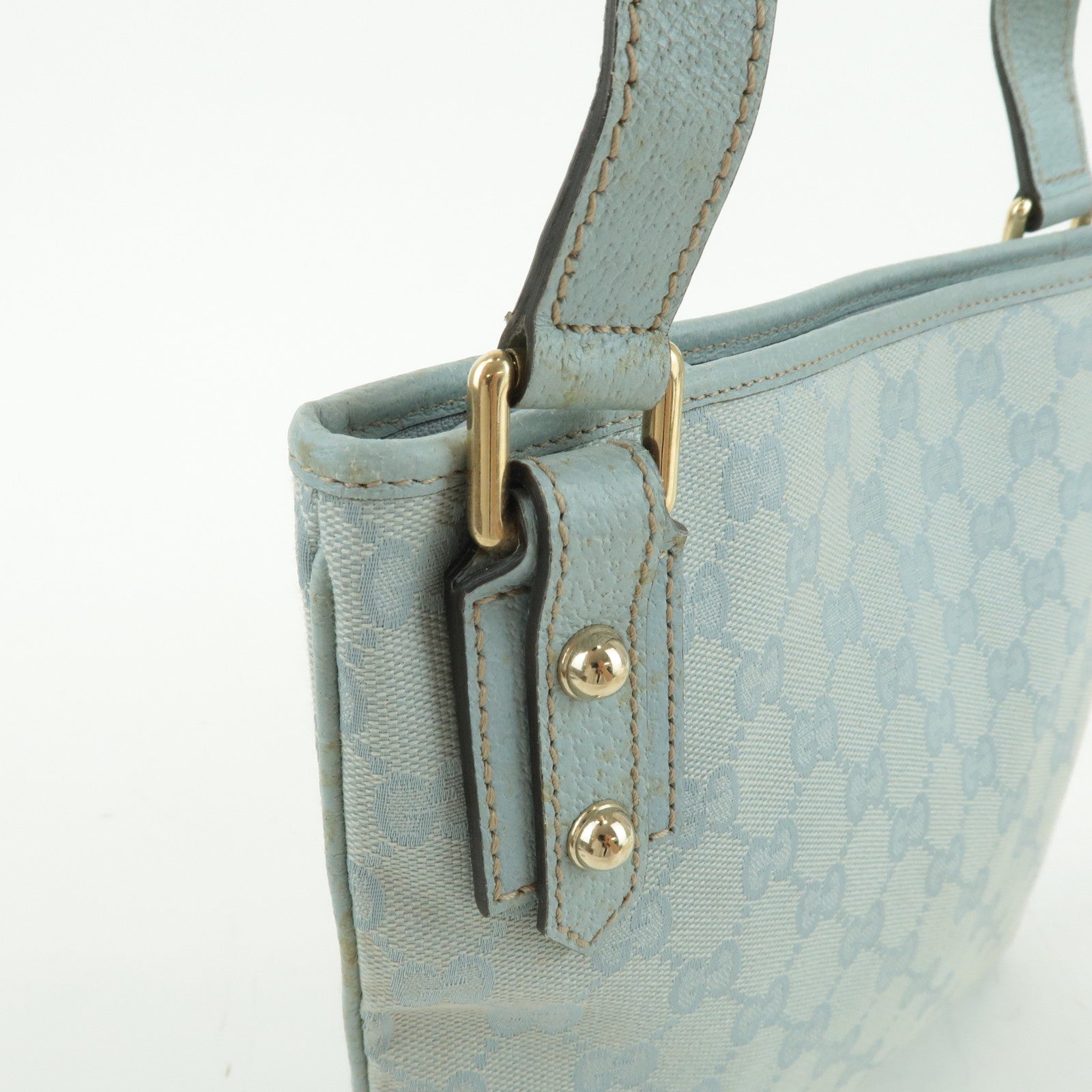 GUCCI GG Canvas Leather Shoulder Crossbody Bag Light Blue 257246