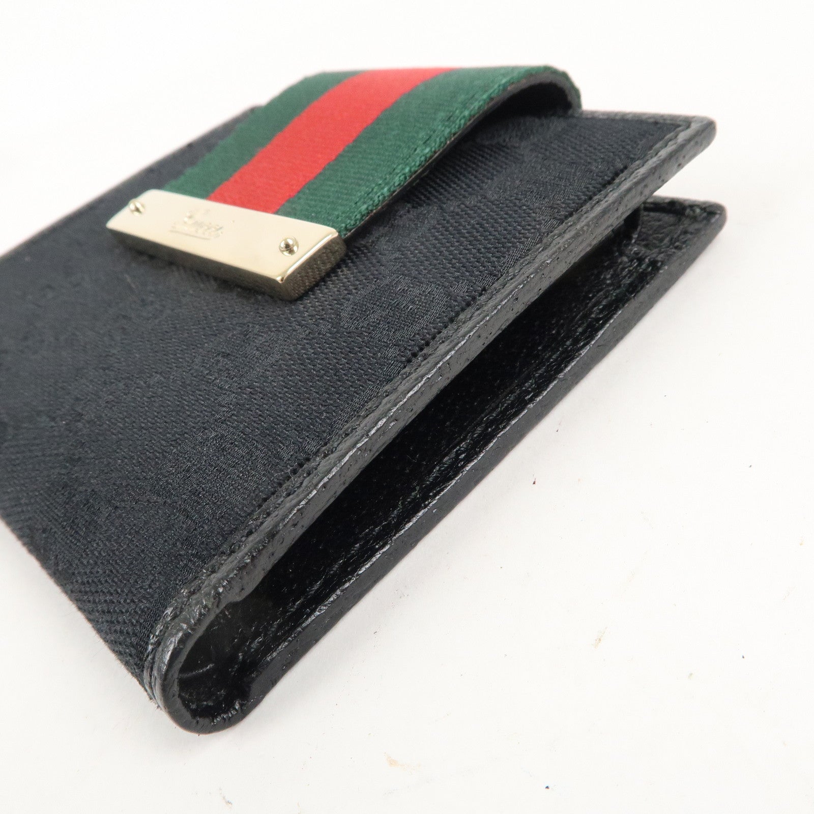 GUCCI Sherry GG Canvas Leather Bifold Wallet Black 181669