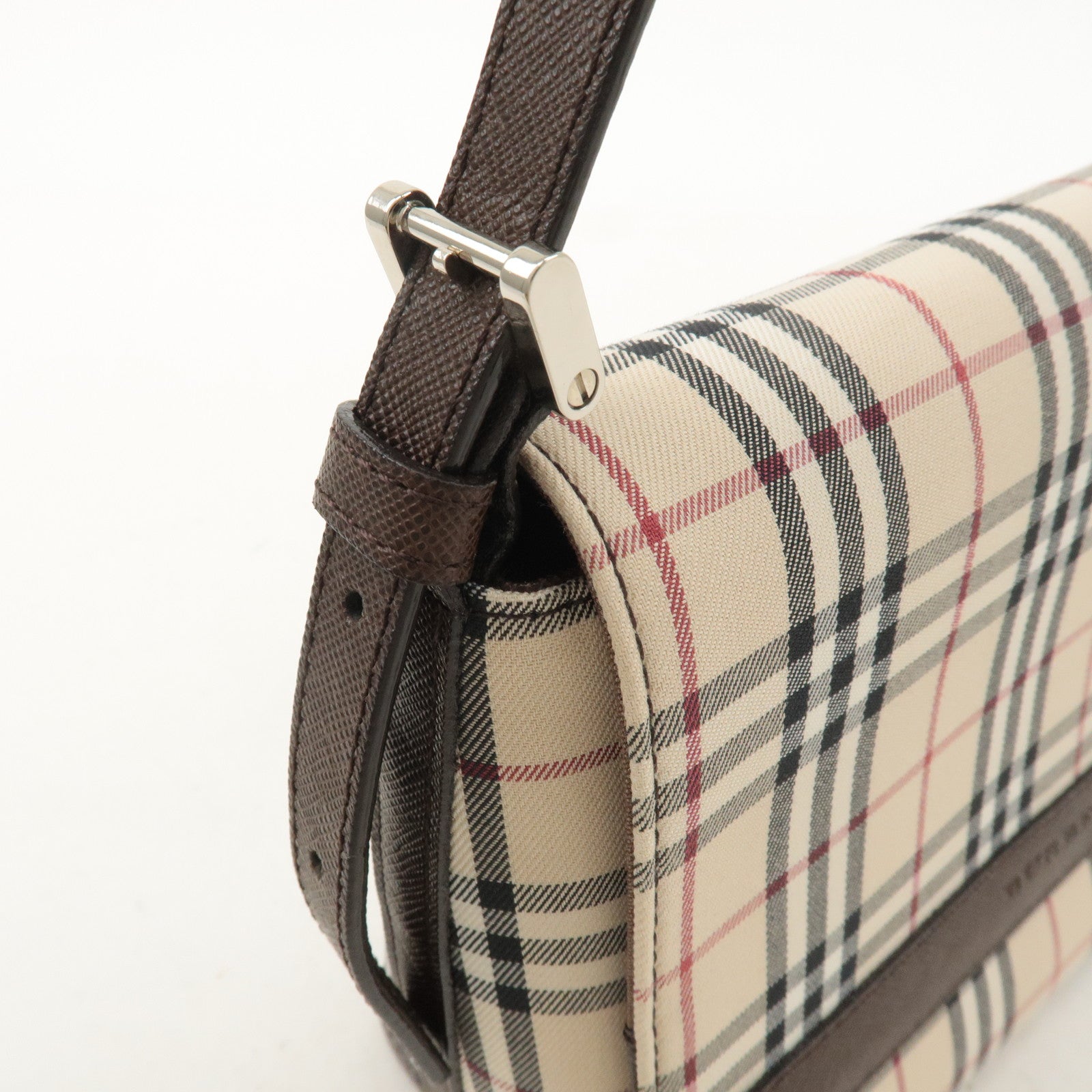 Burberry Nova Plaid Canvas Leather Shoulder Bag