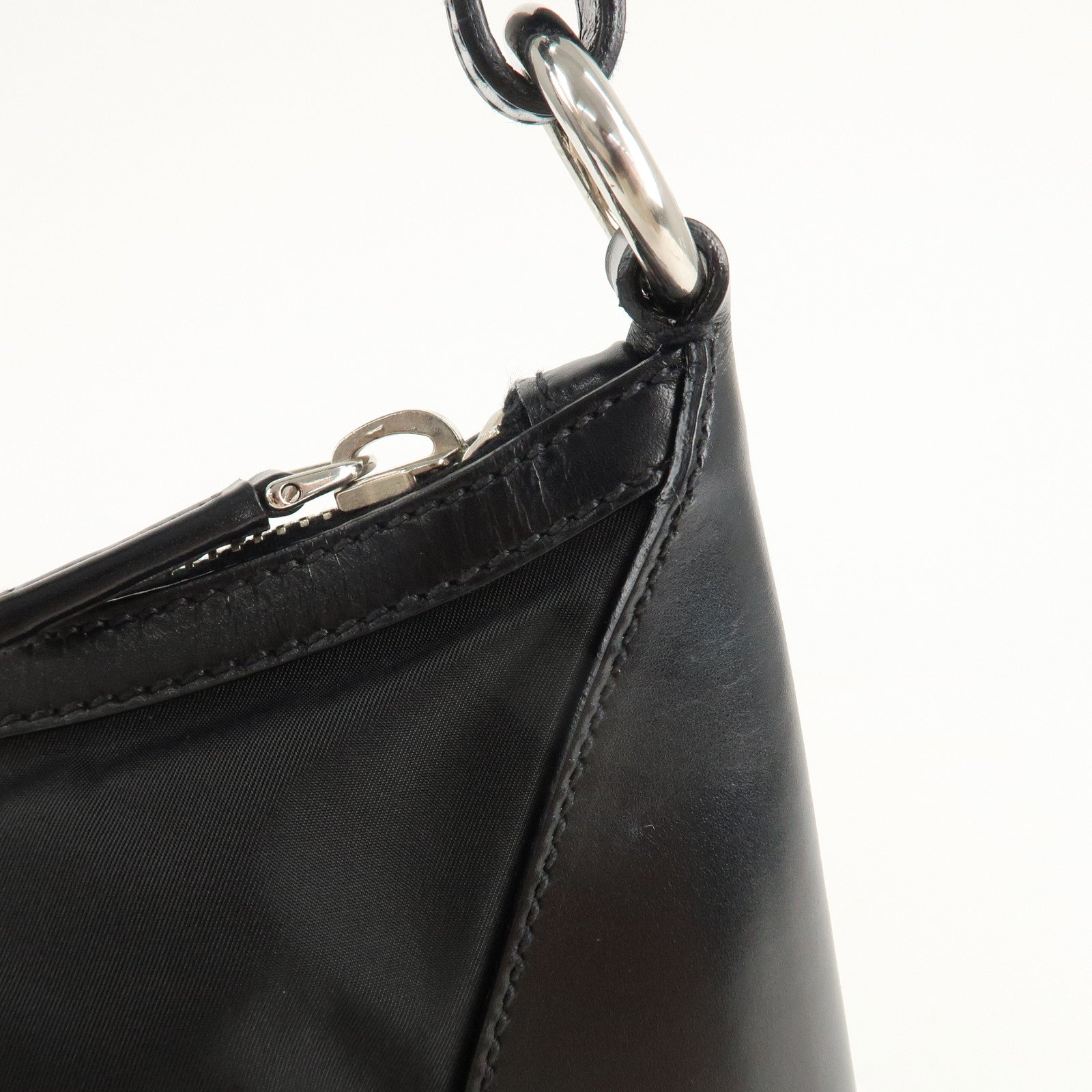 PRADA Nylon Leather Shoulder Bag Black BR2604