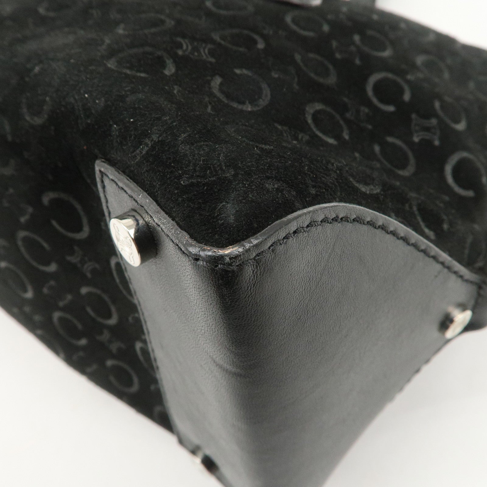 CELINE C Macadam Suede Leather Tote Bag Black Used