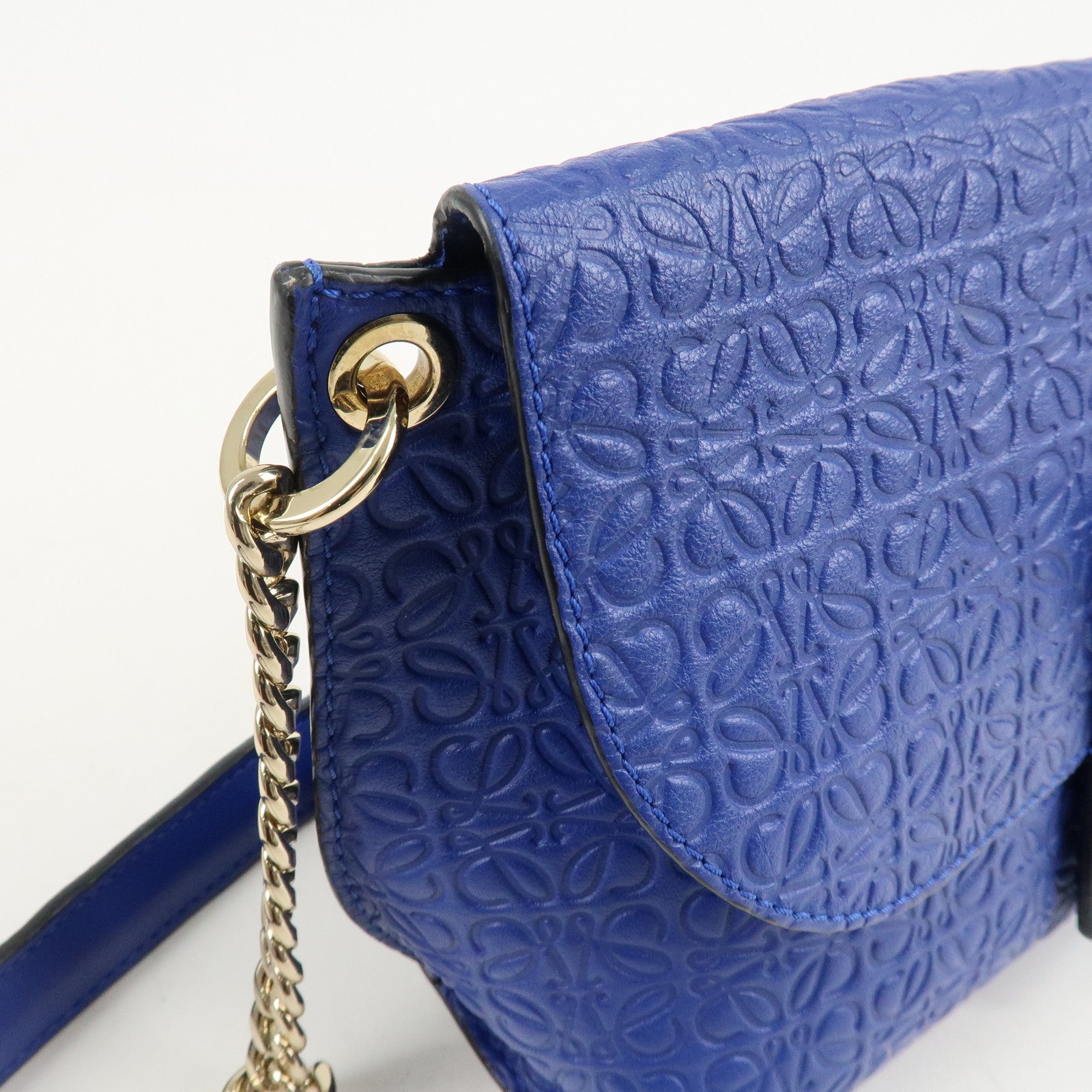 LOEWE Repeat Anagram Chain Shoulder Bag Blue Gold Hardware