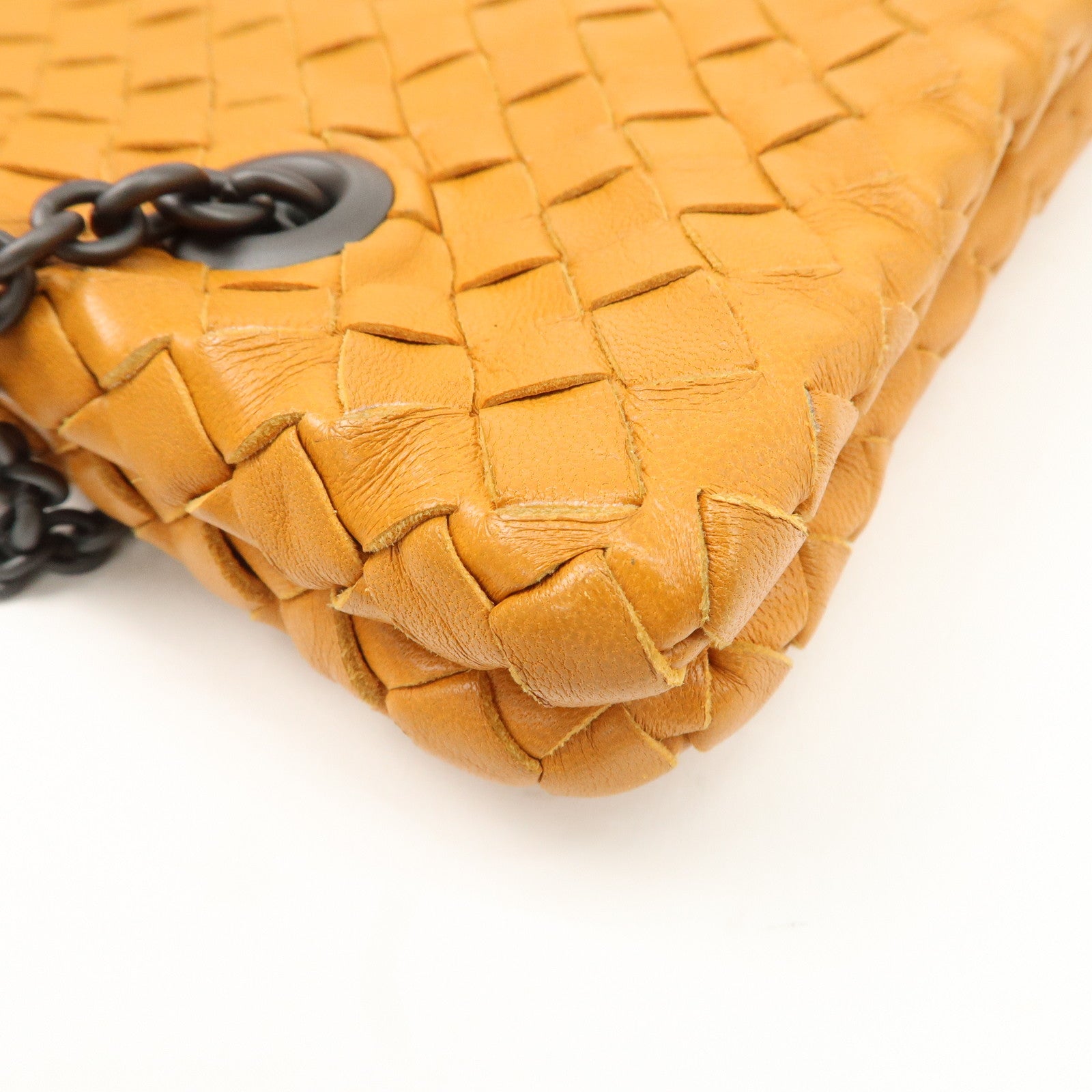 Bottega Veneta Intrecciato Leather Chain Shoulder Bag Orange Used