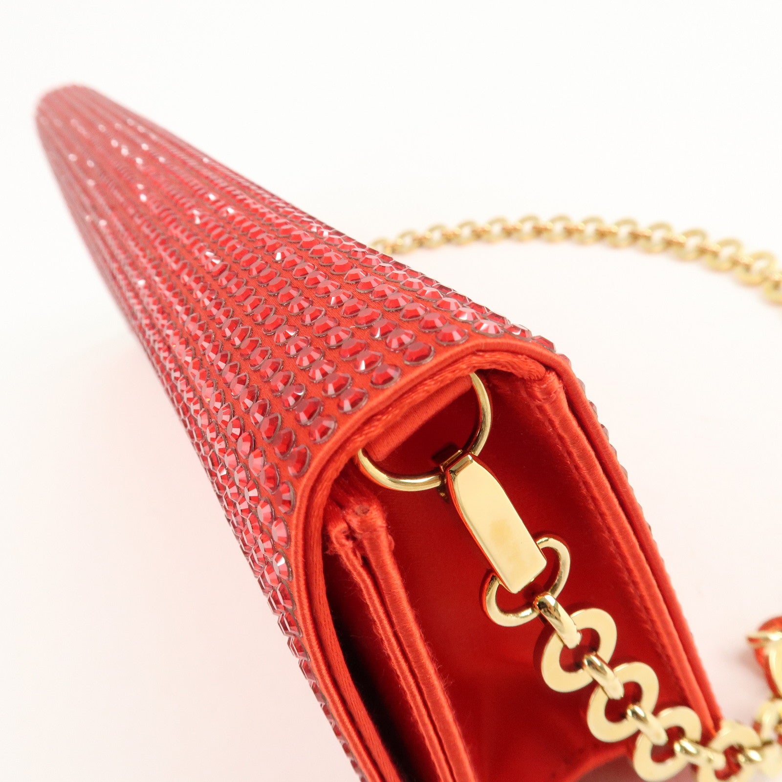 Ferragamo Nylon Rhinestone 2Way Bag Chain Shoulder Bag Red