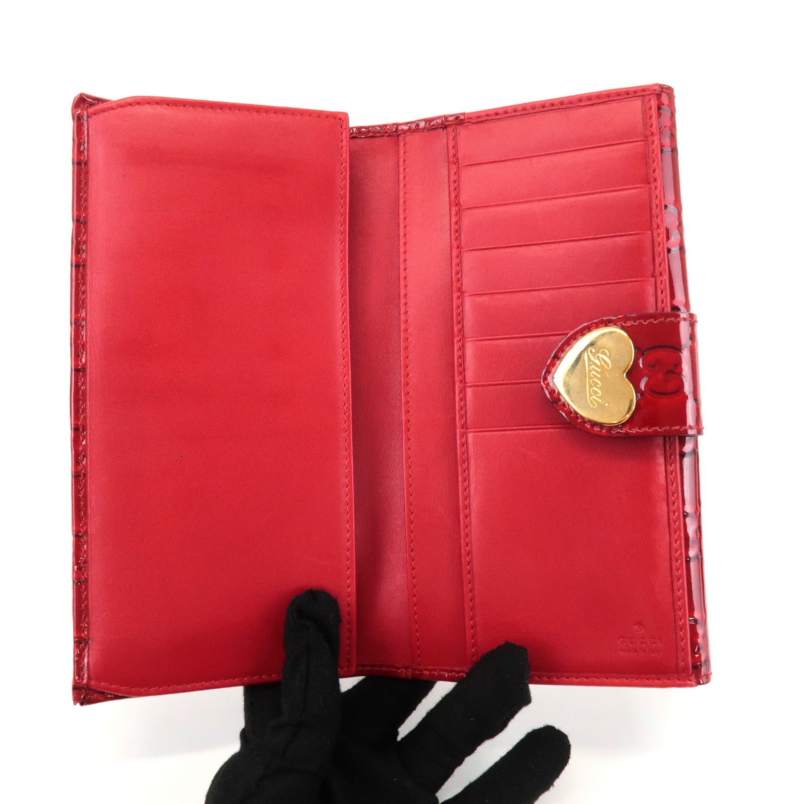 GUCCI Lovely Heart PVC Bi-fold Long Wallet Red 203550