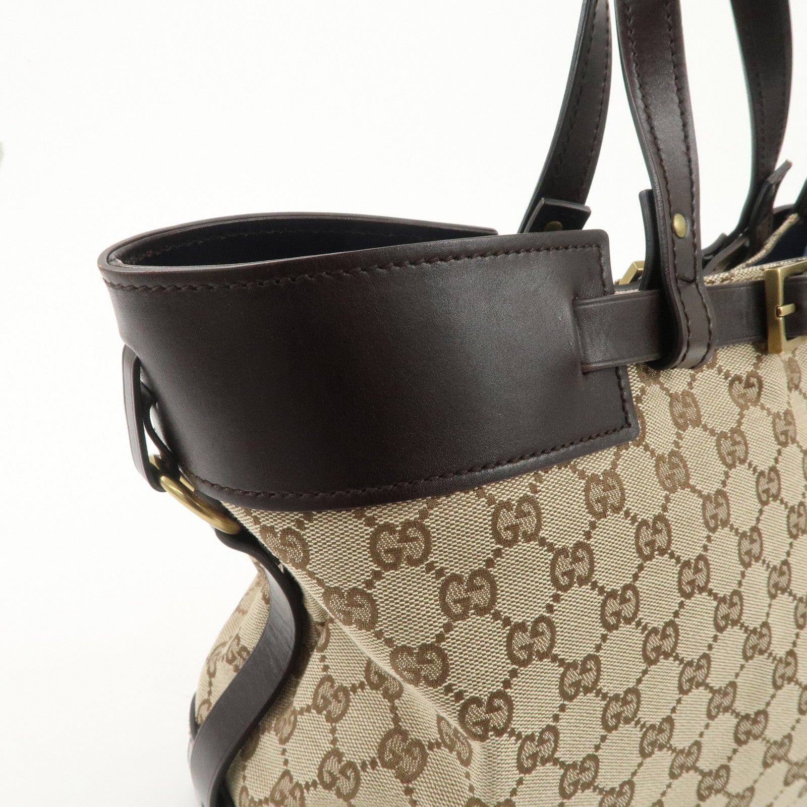 GUCCI GG Canvas Leather Tote Bag Beige Dark Brown 106251 Used