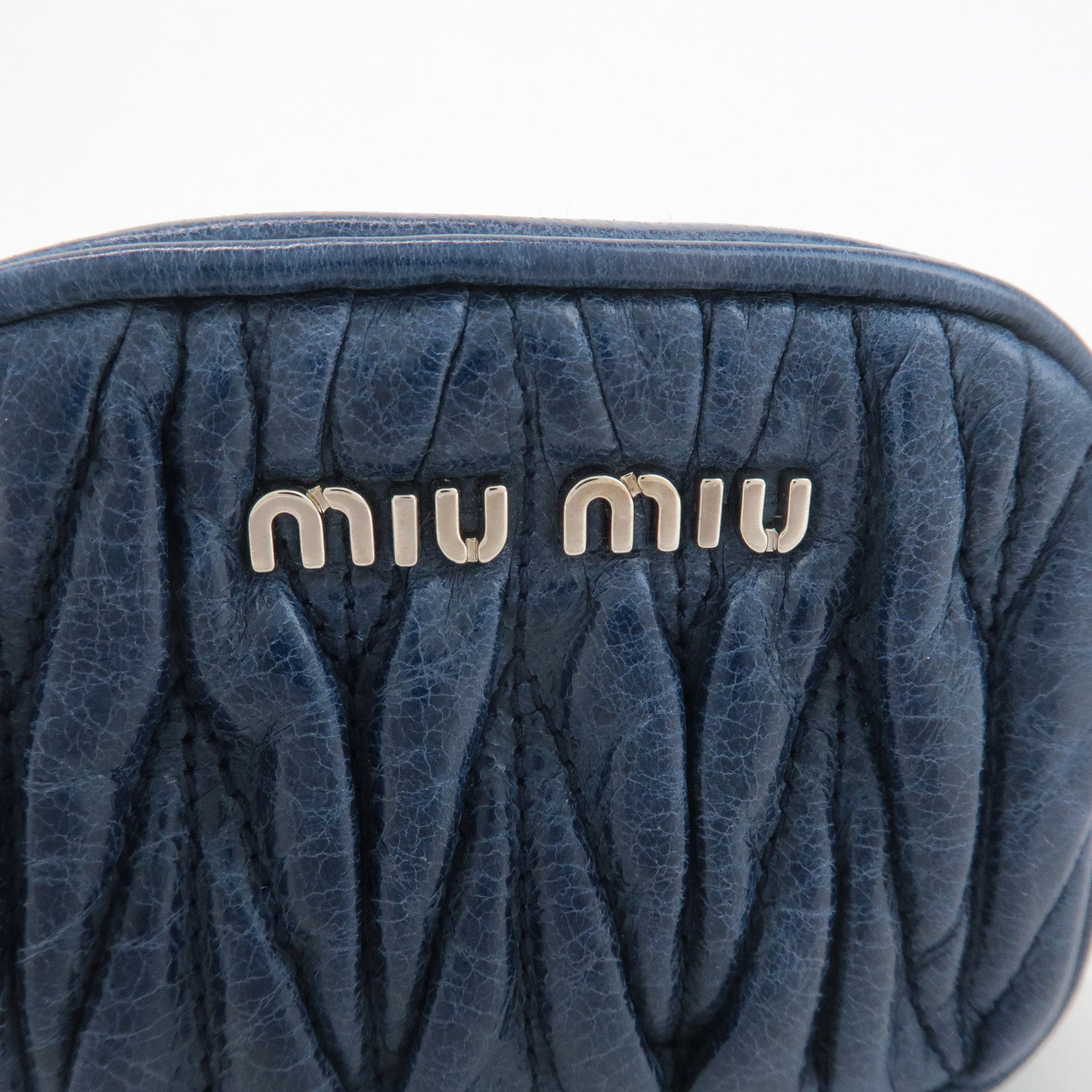 MIU MIU Matelasse Leather Pouch Blue Silver Hardware 5M1353