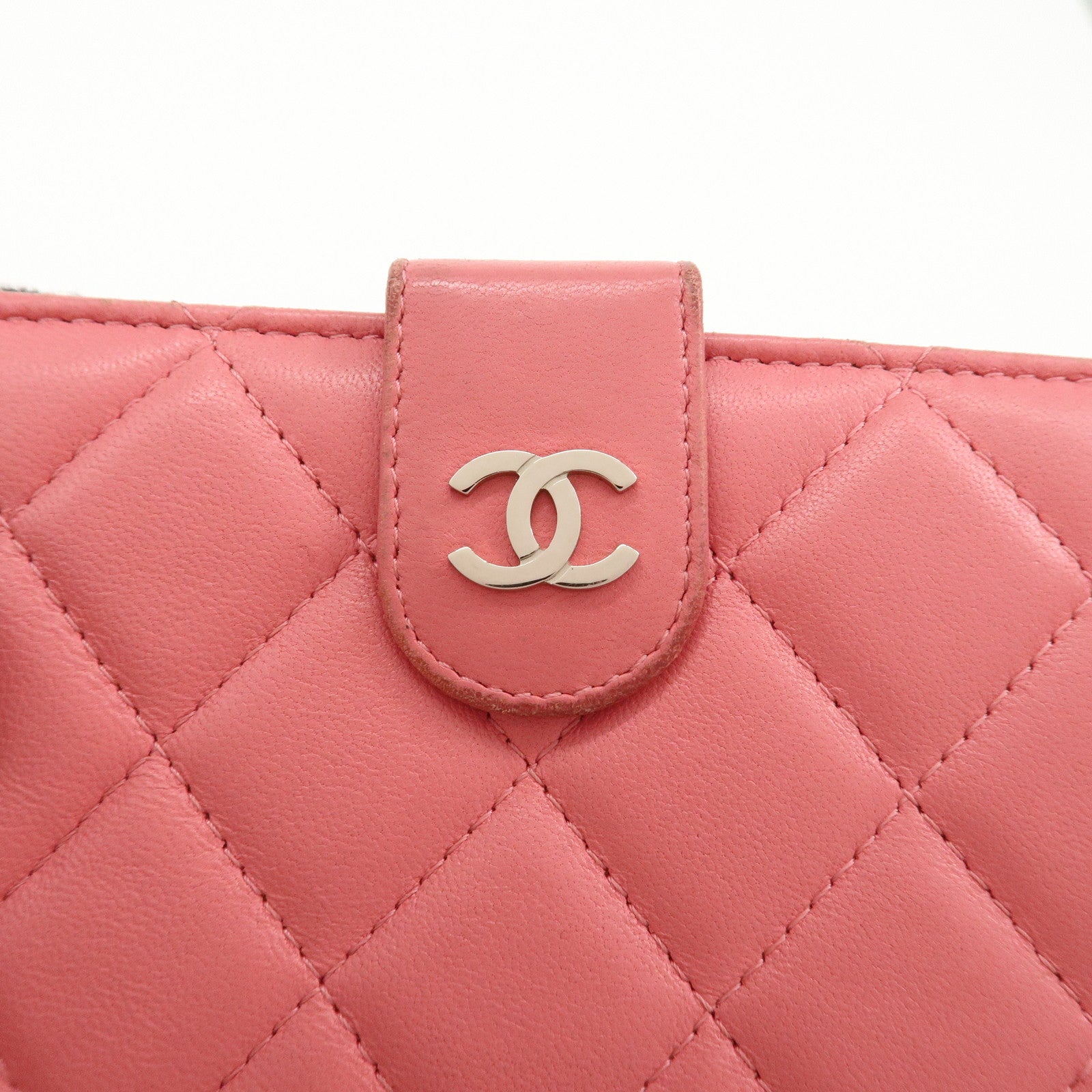 CHANEL Matelasse Lamb Skin Coco Mark Bi-fold Wallet Pink A48667