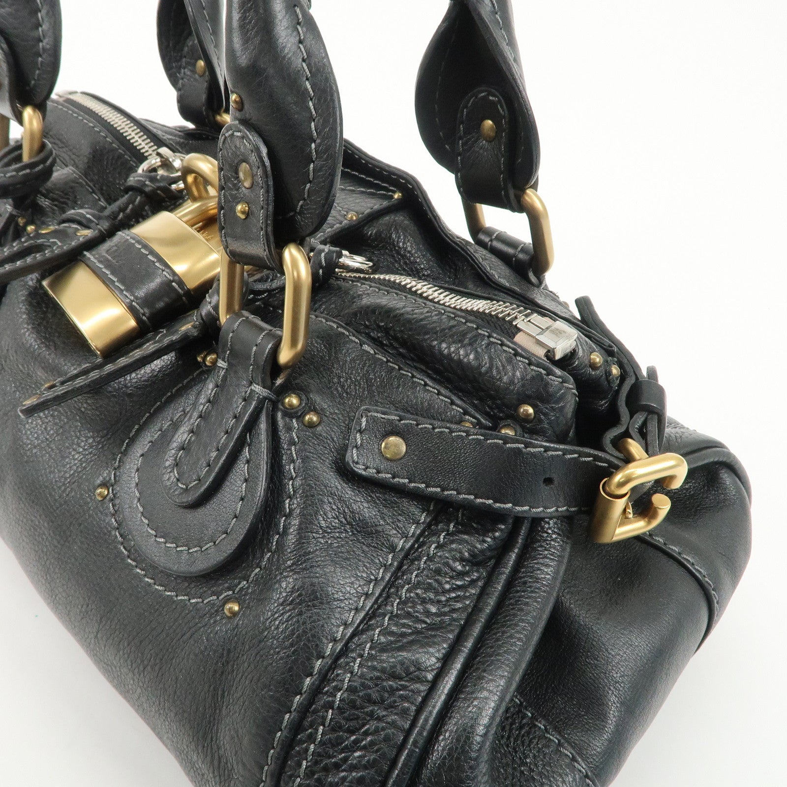 Chloe Paddington Leather Hand Bag Black Gold Hardware Used