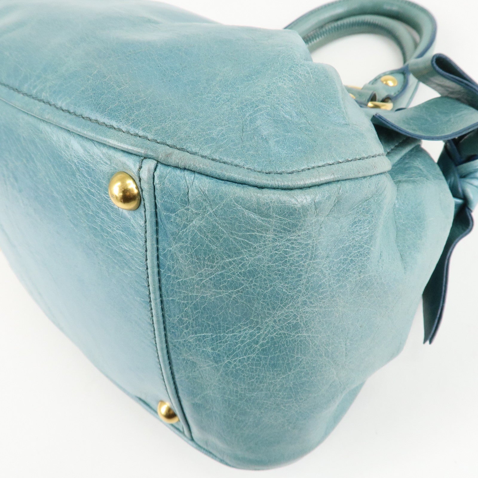 MIU MIU Leather 2Way Bag Shoulder Bag Hand Bag Blue