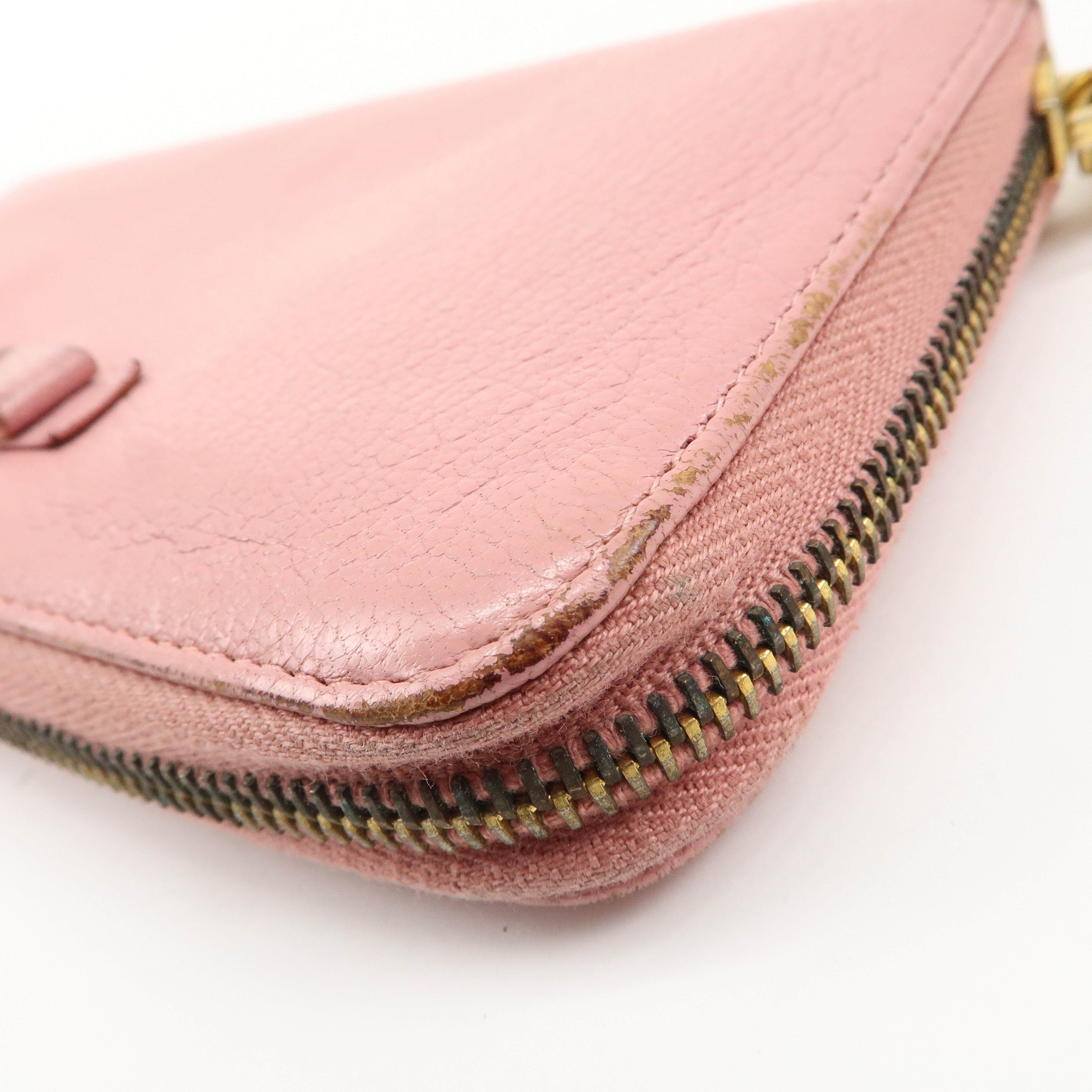 MIU MIU Set of 2 Leather Long Zippy Bi-fold Wallet Pink Used