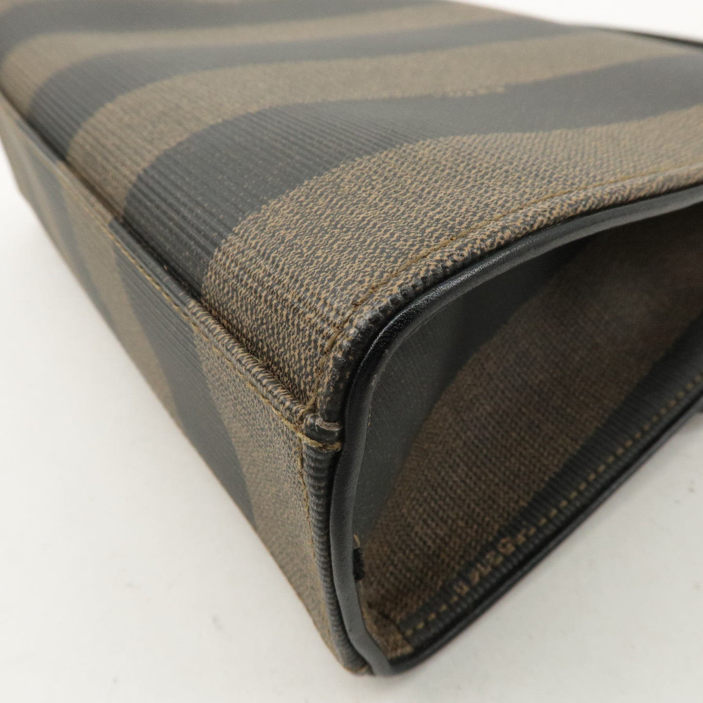 FENDI Pequin PVC Leather 2WAY Hand Bag Shoulder Bag Khaki Black